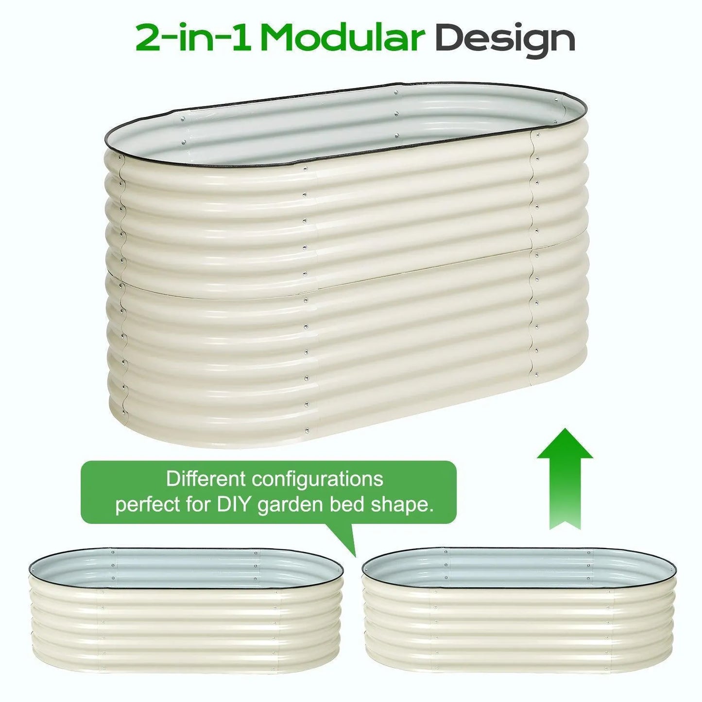 2-In-1 Oval Modular Aluzinc Raised Garden Bed (63x32x31.5 inch) - Aoodor