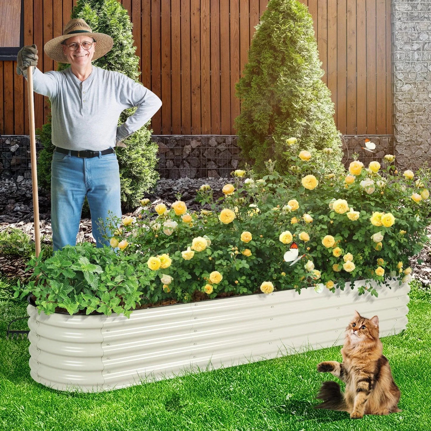 Oval Modular Aluzinc Raised Garden Bed Planter Aoodor LLC Beige