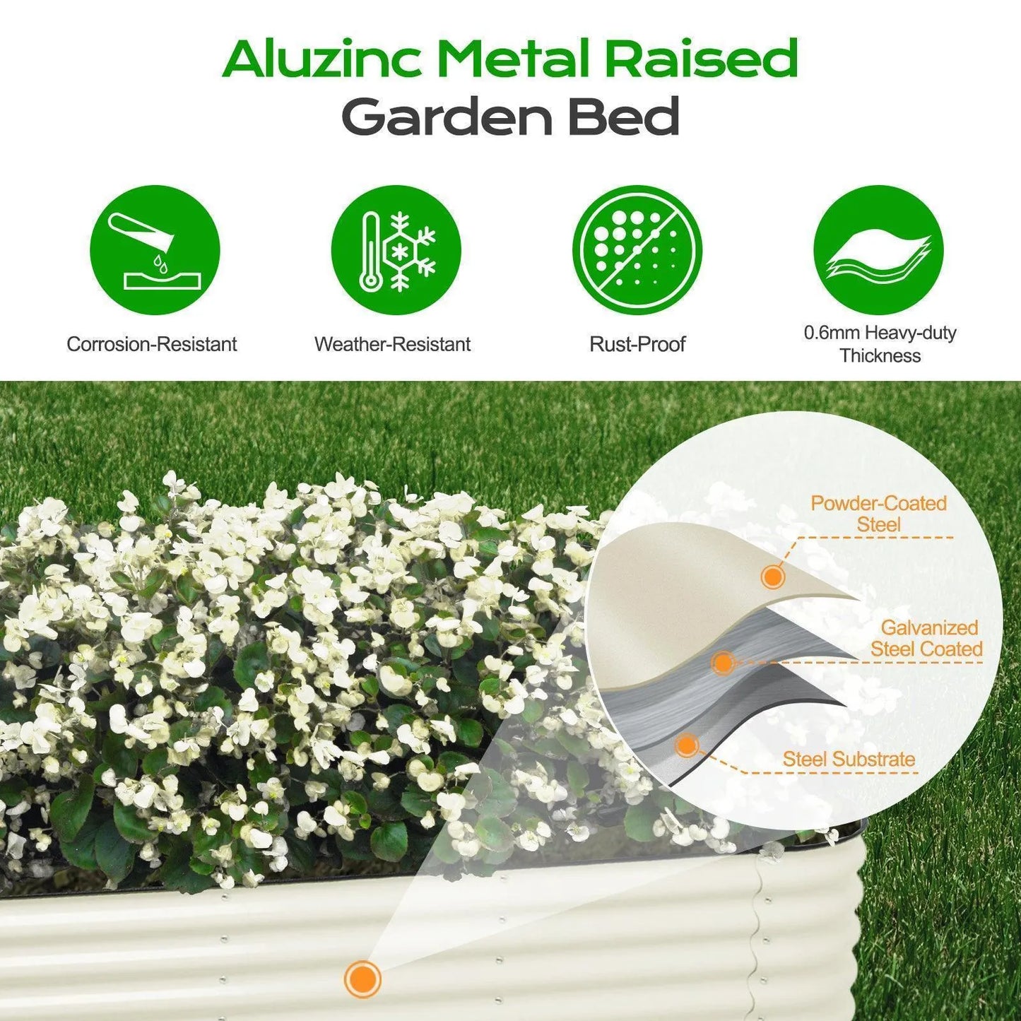 Oval Modular Aluzinc Raised Garden Bed Planter Aoodor LLC Beige