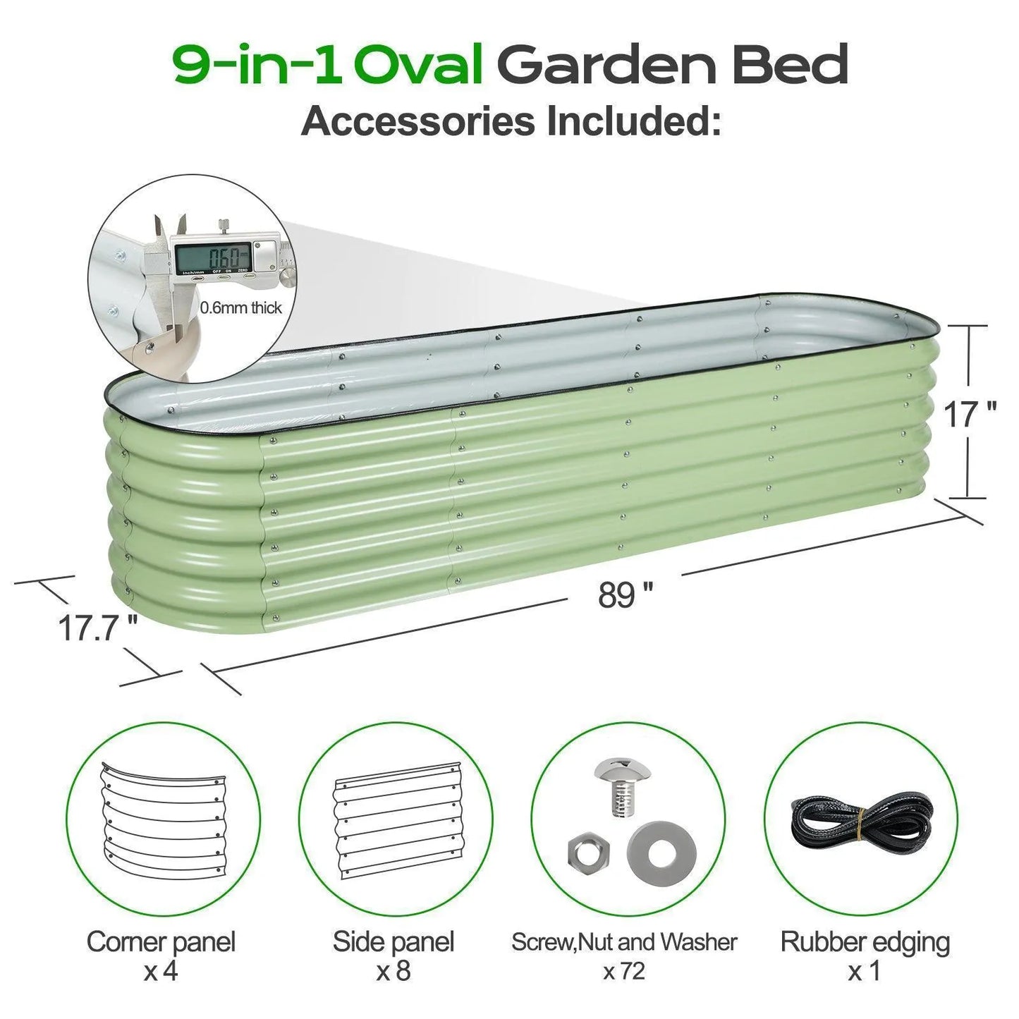 Oval Modular Aluzinc Raised Garden Bed Planter Aoodor LLC Green