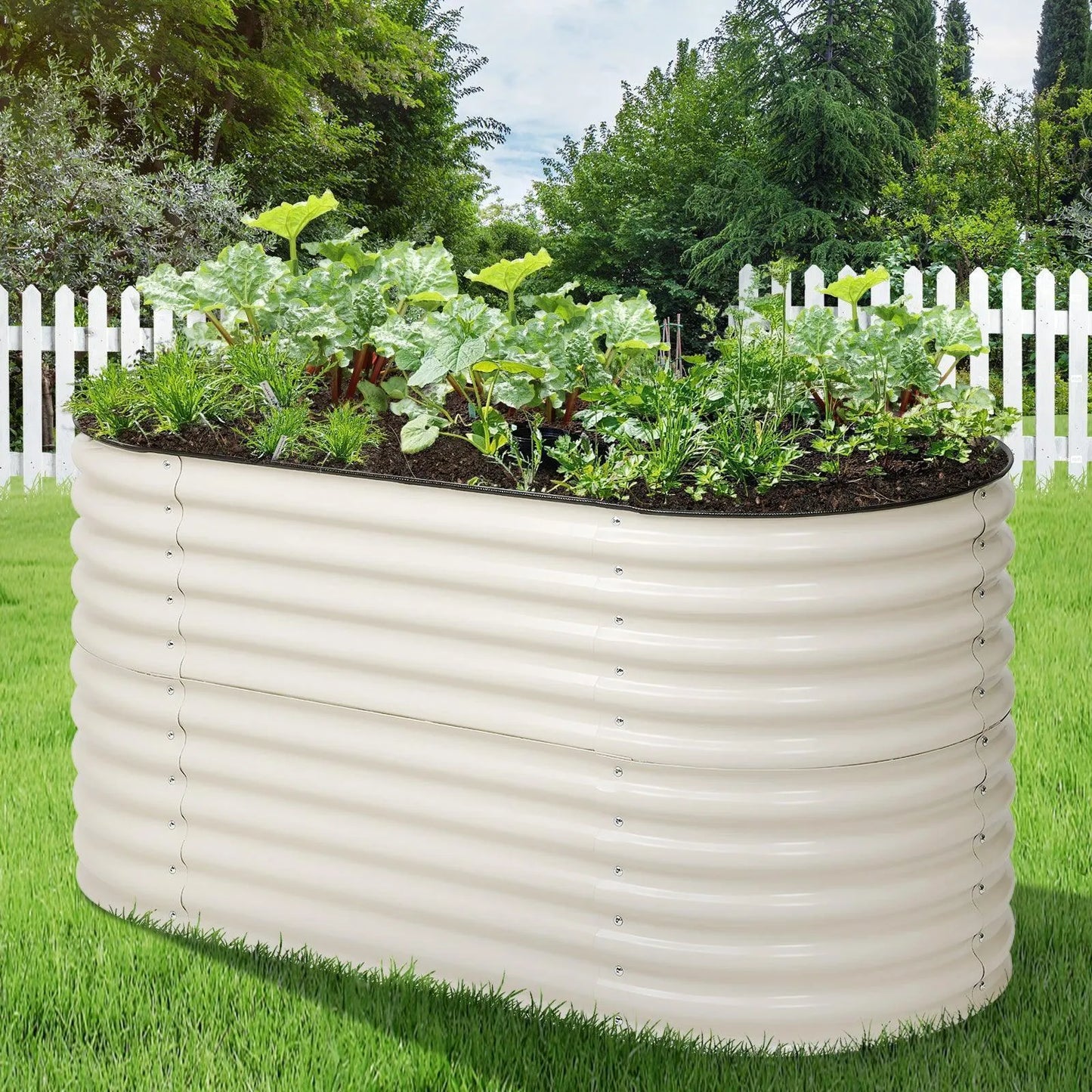 Oval Modular Aluzinc Raised Garden Bed Planter Aoodor LLC Beige