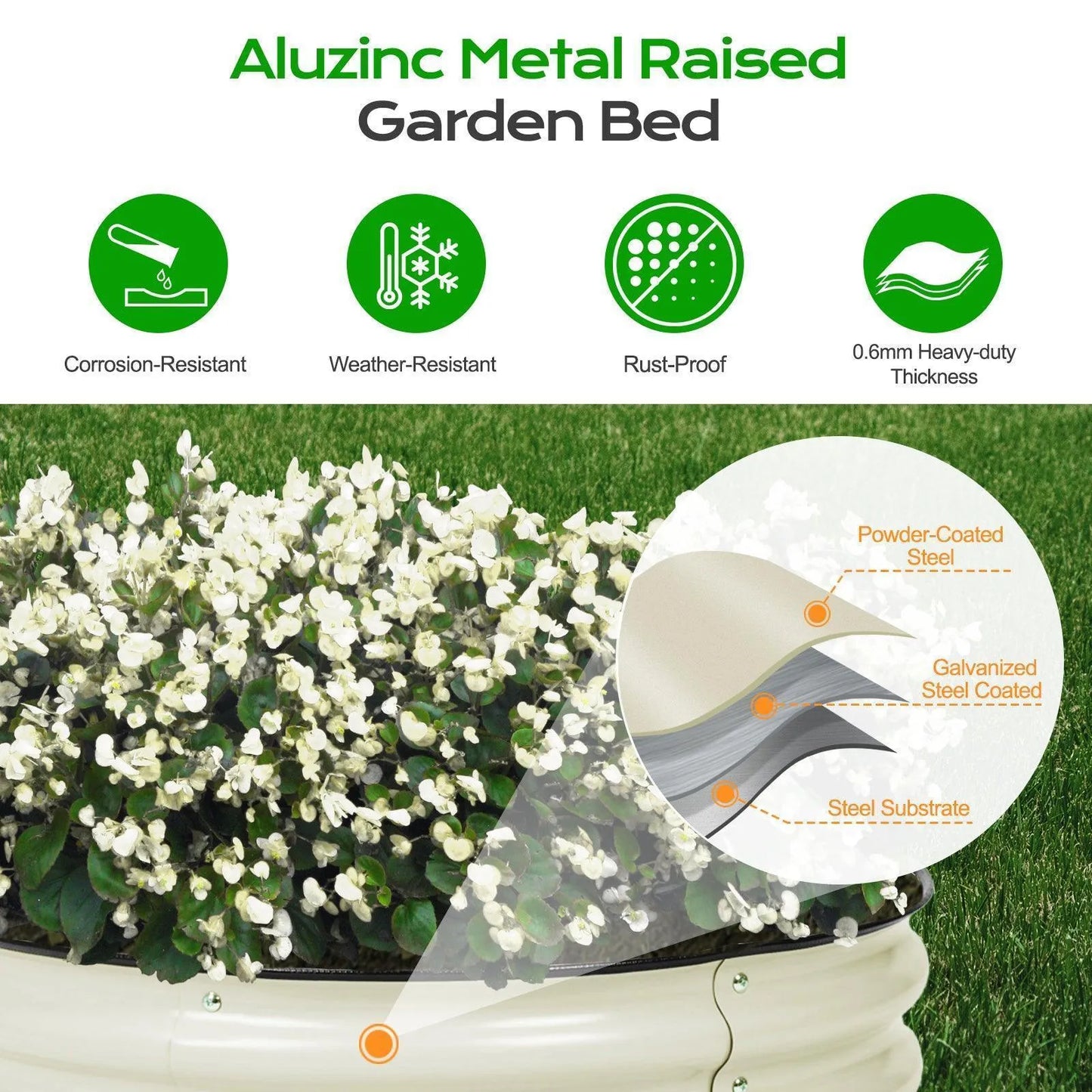 Oval Modular Aluzinc Raised Garden Bed Planter Aoodor LLC Beige