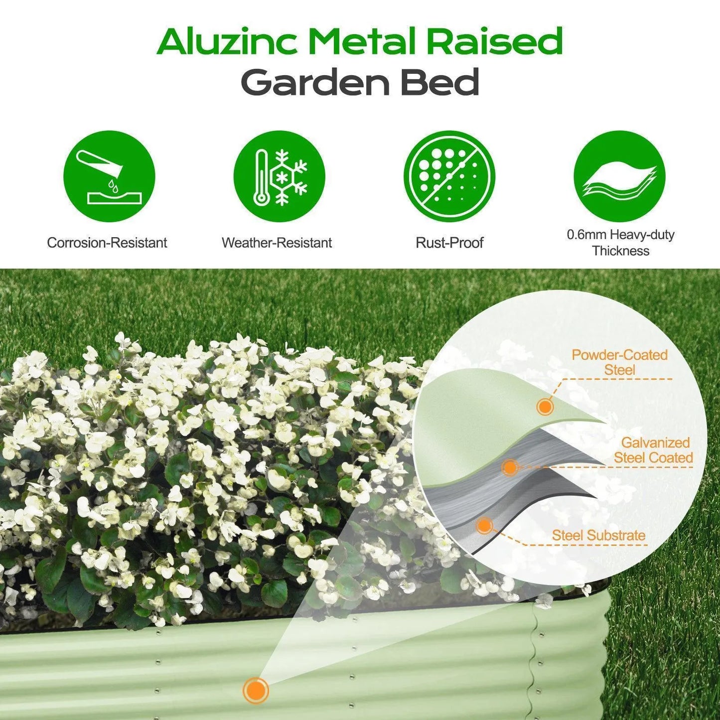 Oval Modular Aluzinc Raised Garden Bed Planter Aoodor LLC Green
