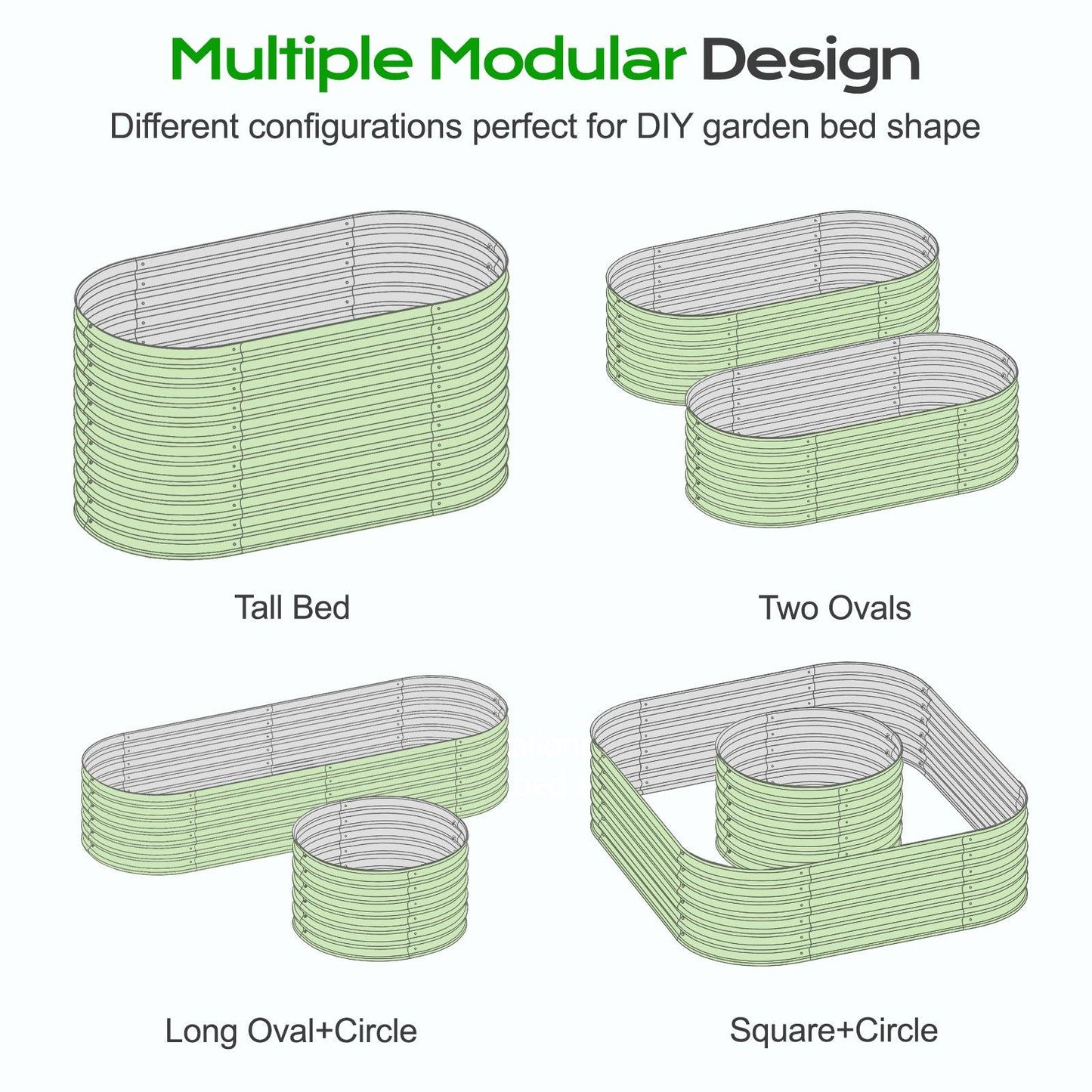 Oval Modular Aluzinc Raised Garden Bed Planter Aoodor LLC Green