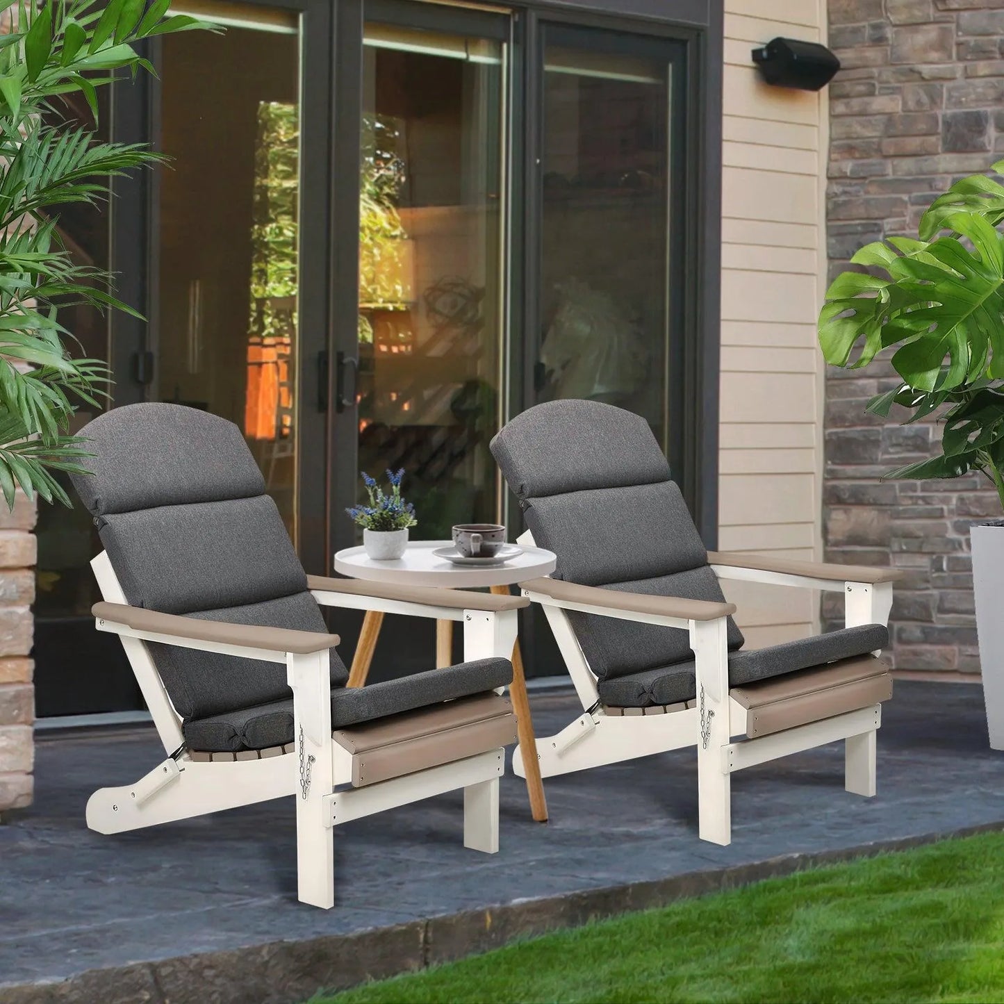 Patio Chair Cushion Set of 2 - High-Back Adirondack Patio Cushions with Ties, 52''x20''x2.75'', Olifen Fabric Slipcover CUSHION Aoodor LLC Dark Grey