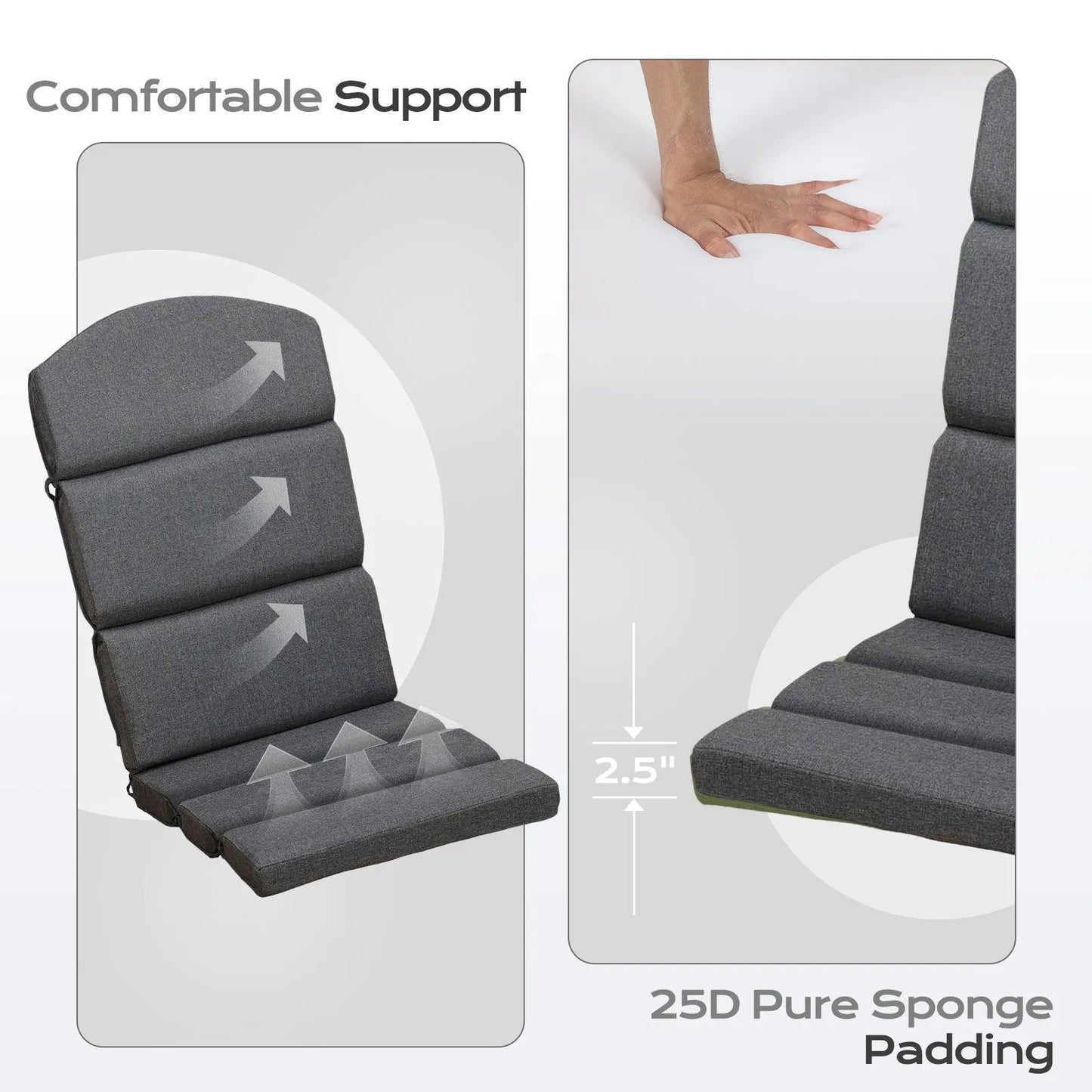 Patio Chair Cushion Set of 2 - High-Back Adirondack Patio Cushions with Ties, 52''x20''x2.75'', Olifen Fabric Slipcover CUSHION Aoodor LLC Dark Grey