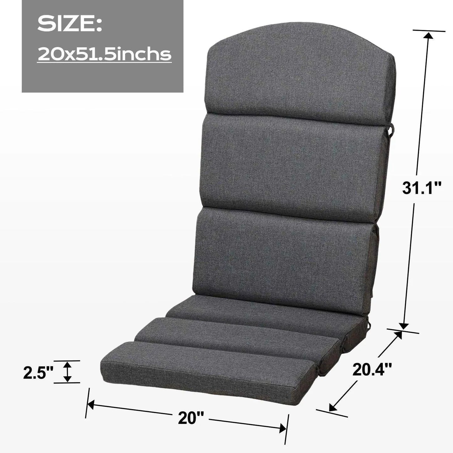 Patio Chair Cushion Set of 2 - High-Back Adirondack Patio Cushions with Ties, 52''x20''x2.75'', Olifen Fabric Slipcover CUSHION Aoodor LLC Dark Grey