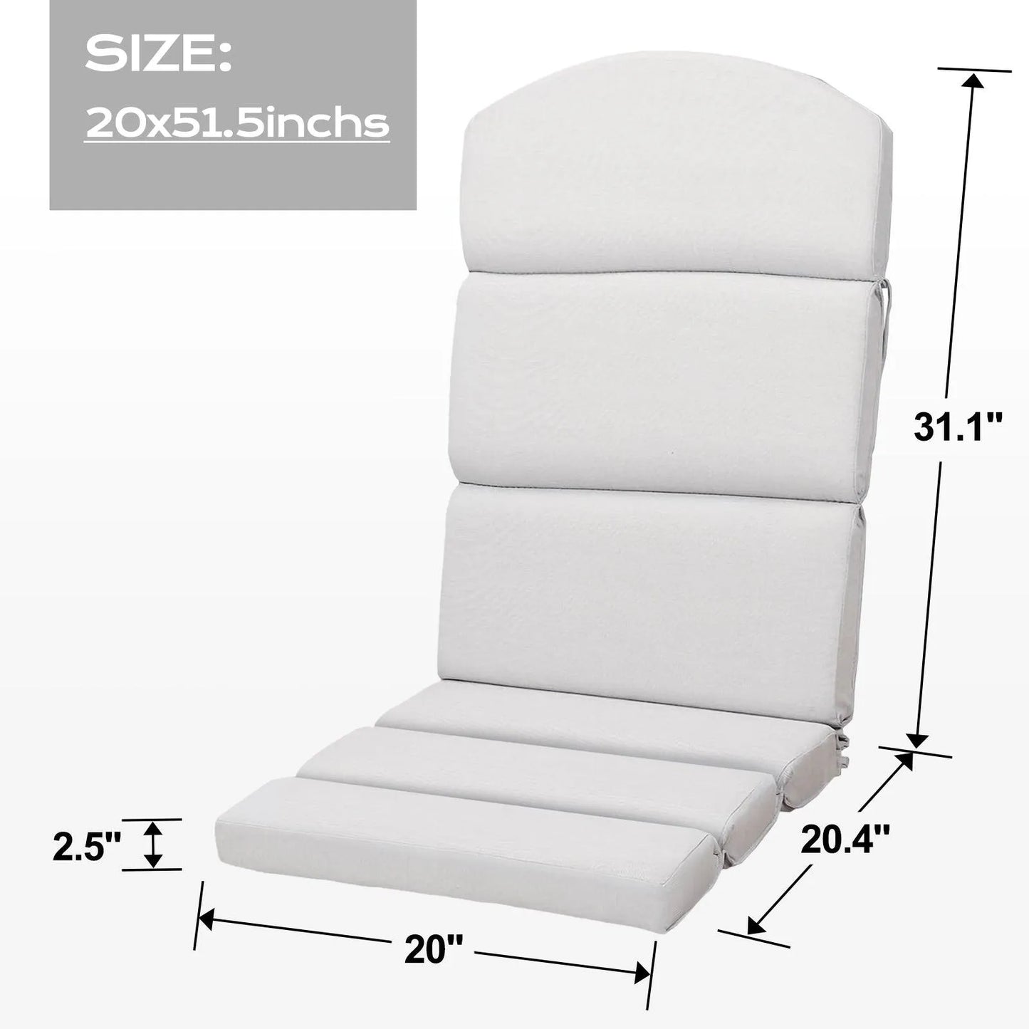 Patio Chair Cushion Set of 2 - High-Back Adirondack Patio Cushions with Ties, 52''x20''x2.75'', Olifen Fabric Slipcover CUSHION Aoodor LLC Light grey