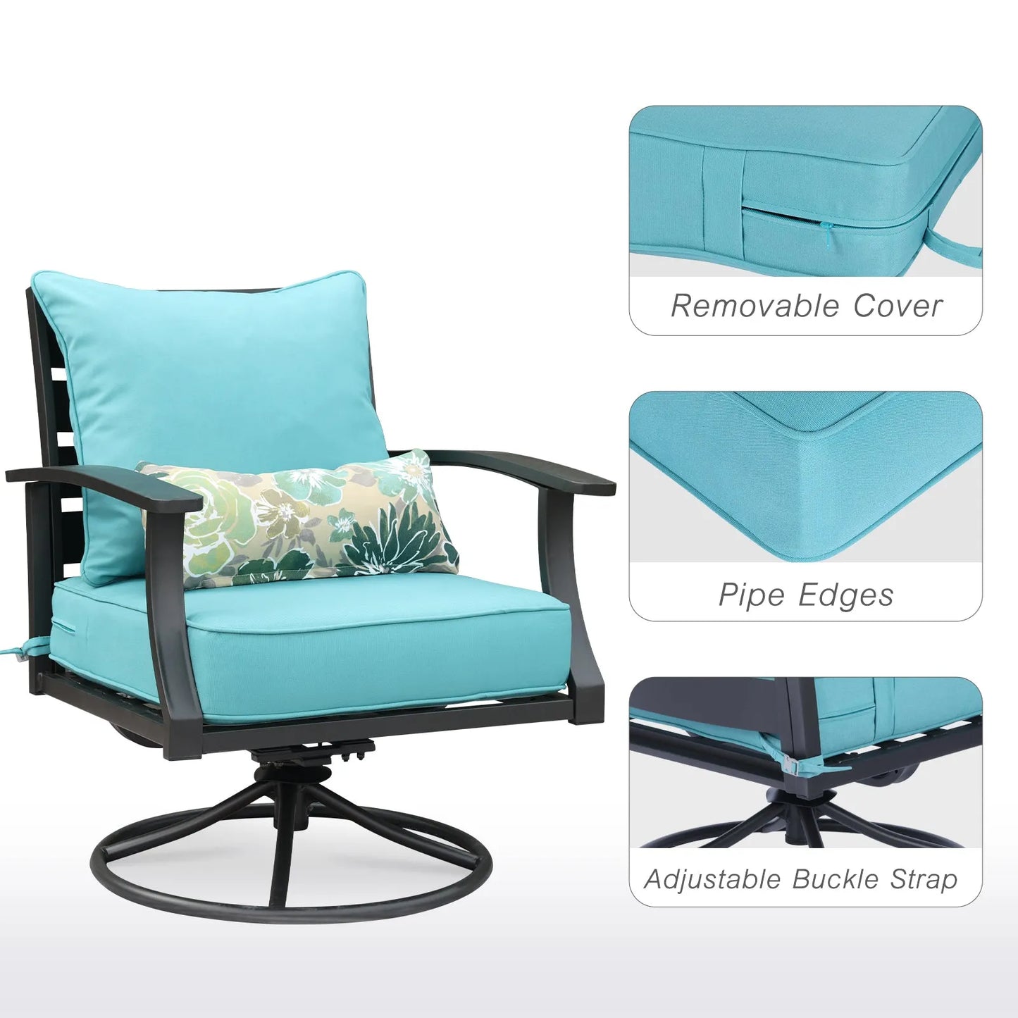 Patio Deep Chair Cushion, 2 Back 2 Seater 2 Pillow, Blue Aoodor More Detail