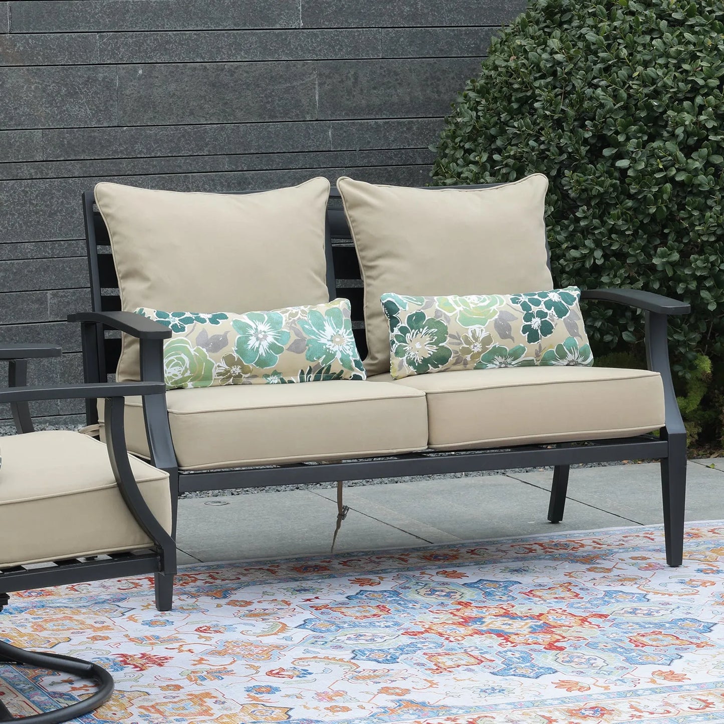 Patio Deep Chair Cushion, 2 Back 2 Seater 2 Pillow, Brown Aoodor