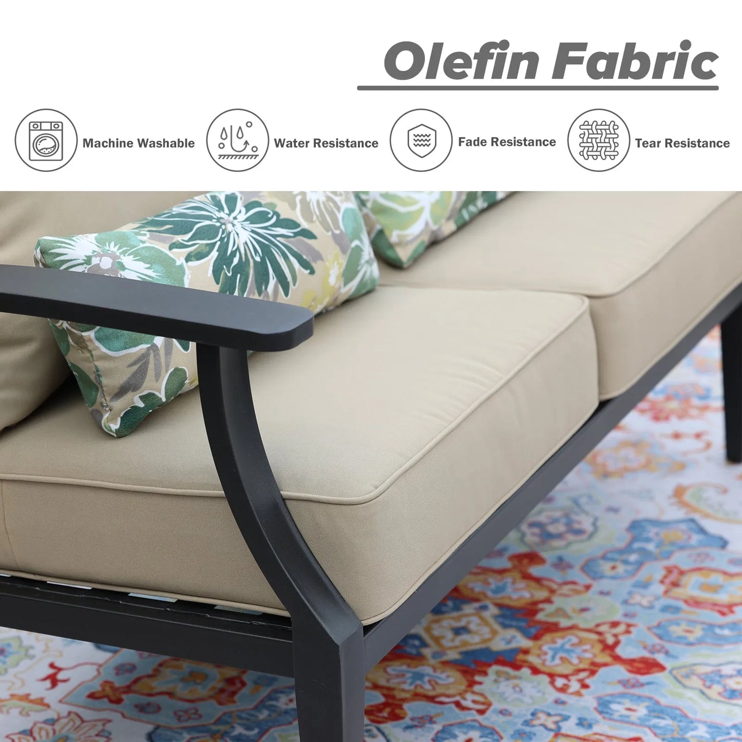Patio Deep Chair Cushion, 2 Back 2 Seater 2 Pillow, Brown Aoodor Olefin Fabric