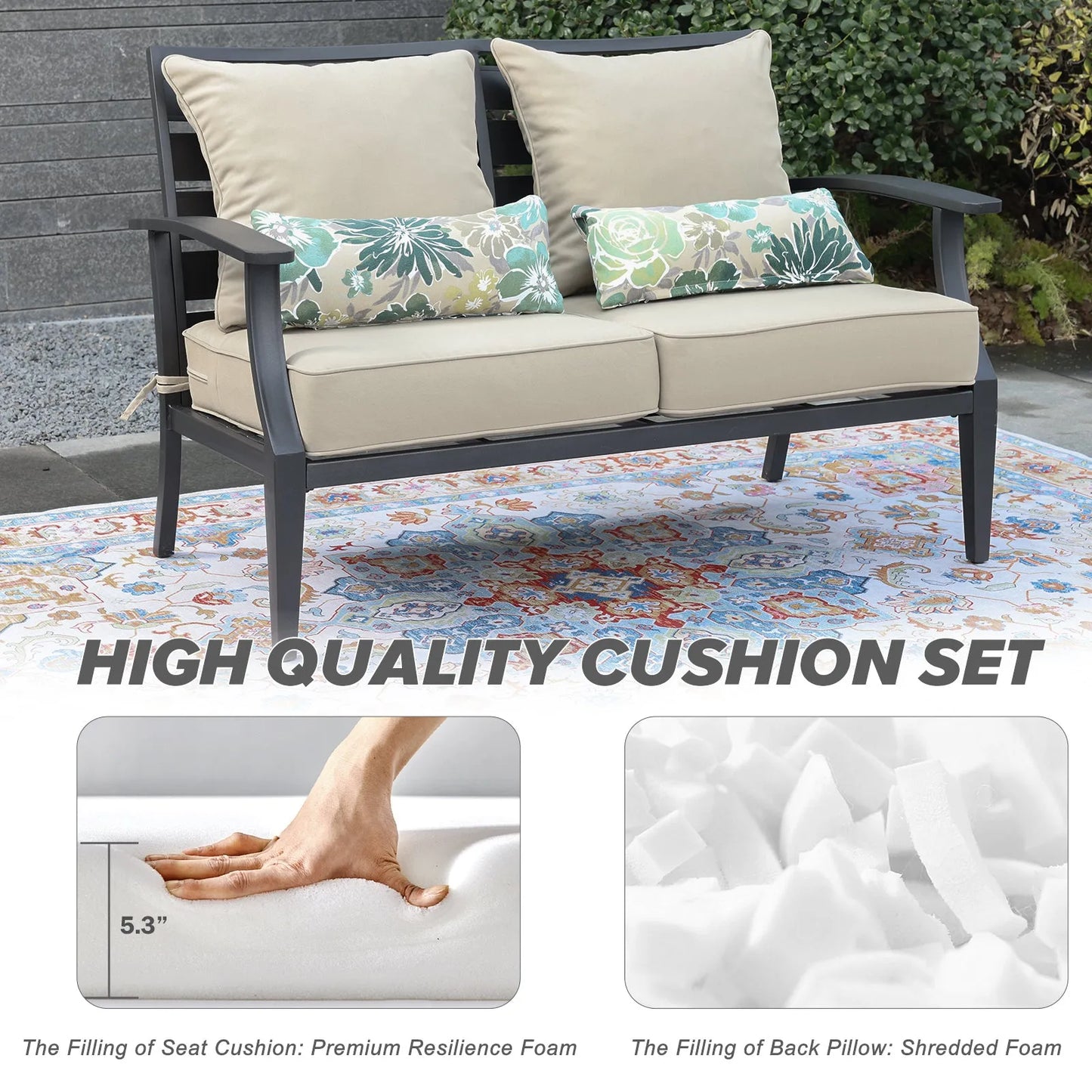 Patio Deep Chair Cushion, 2 Back 2 Seater 2 Pillow, Brown Aoodor High Quality Cushion Set