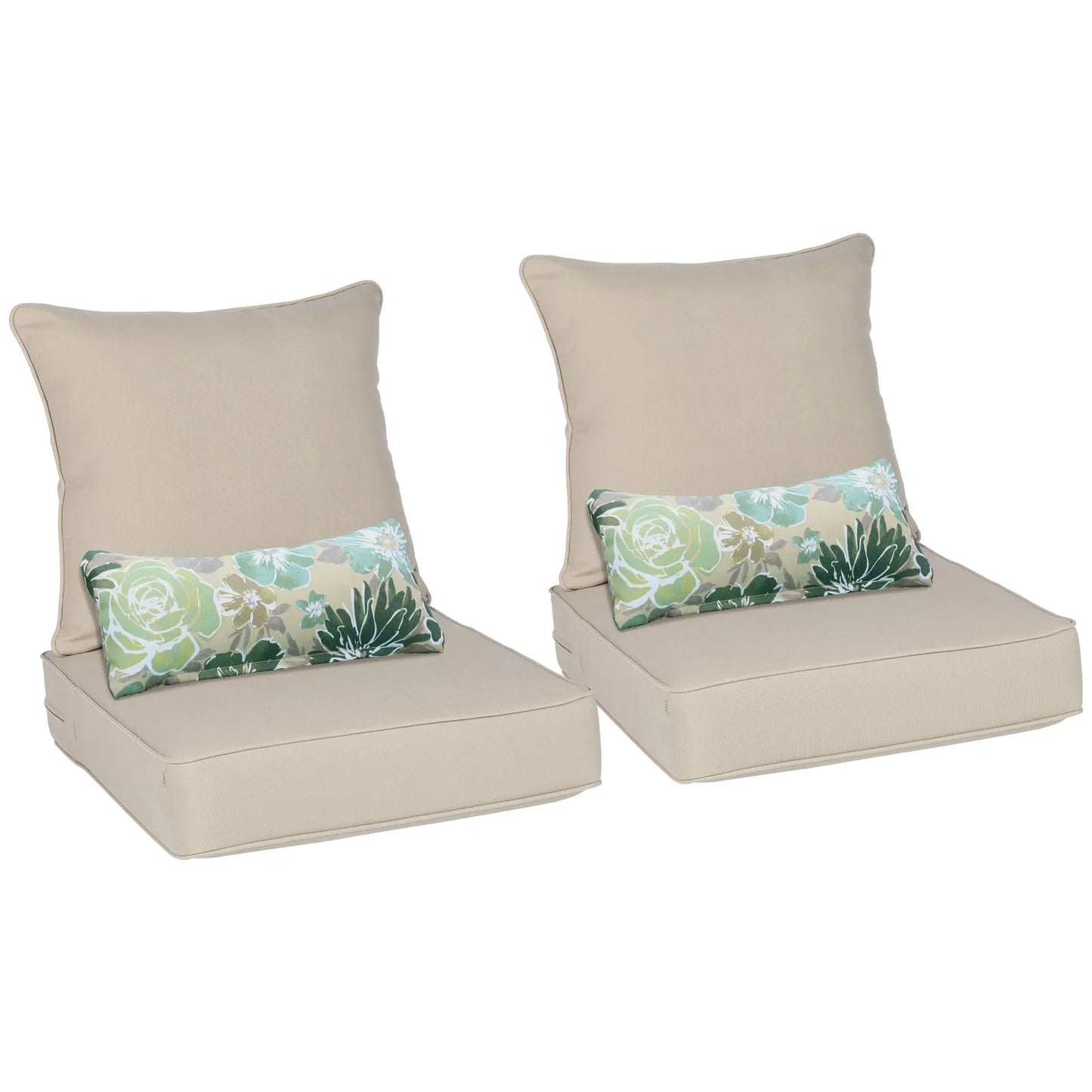 Patio Deep Chair Cushion, 2 Back 2 Seater 2 Pillow, Brown Aoodor