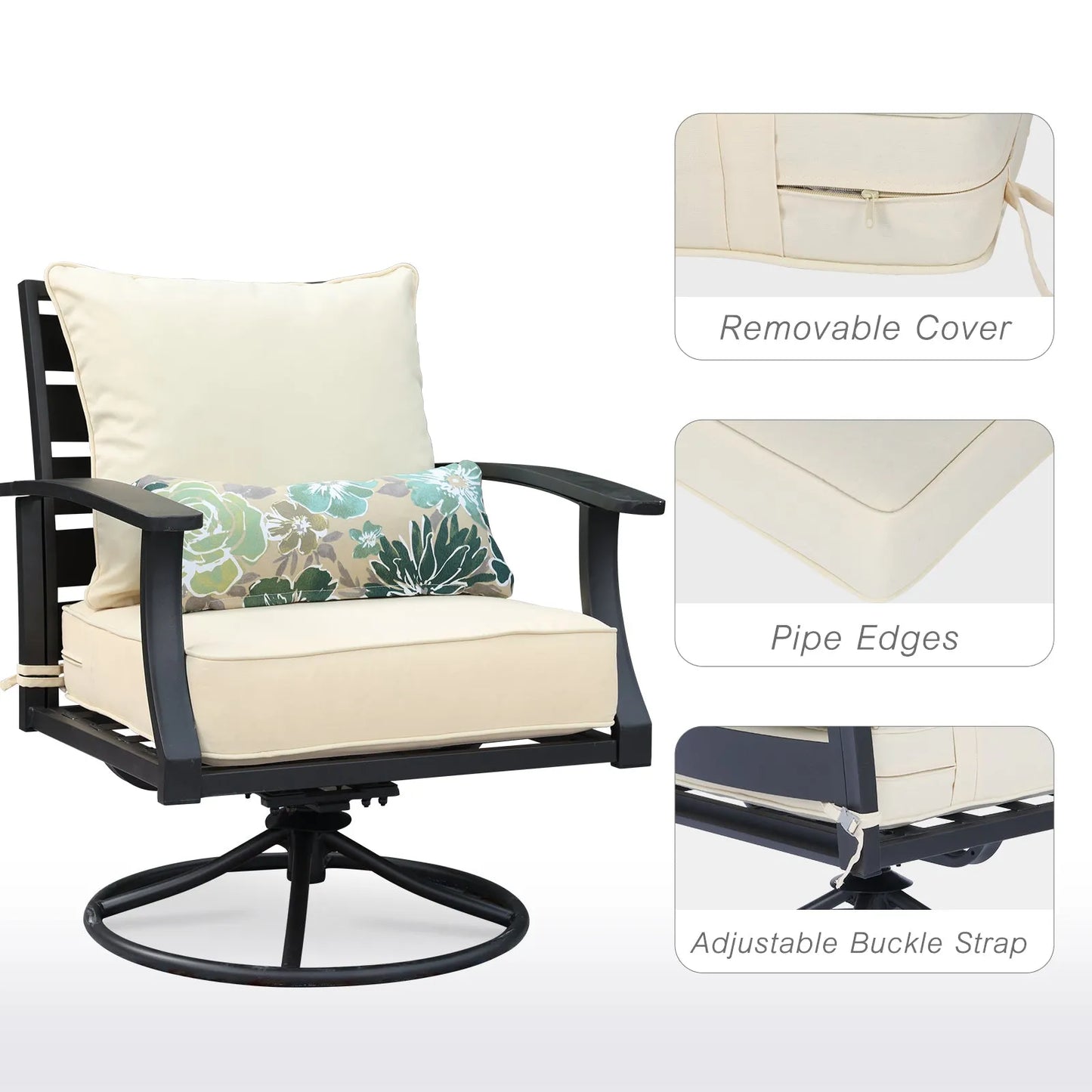 Patio Deep Chair Cushion, 2 Back 2 Seater 2 Pillow, Cream Yellow Aoodor More Detail