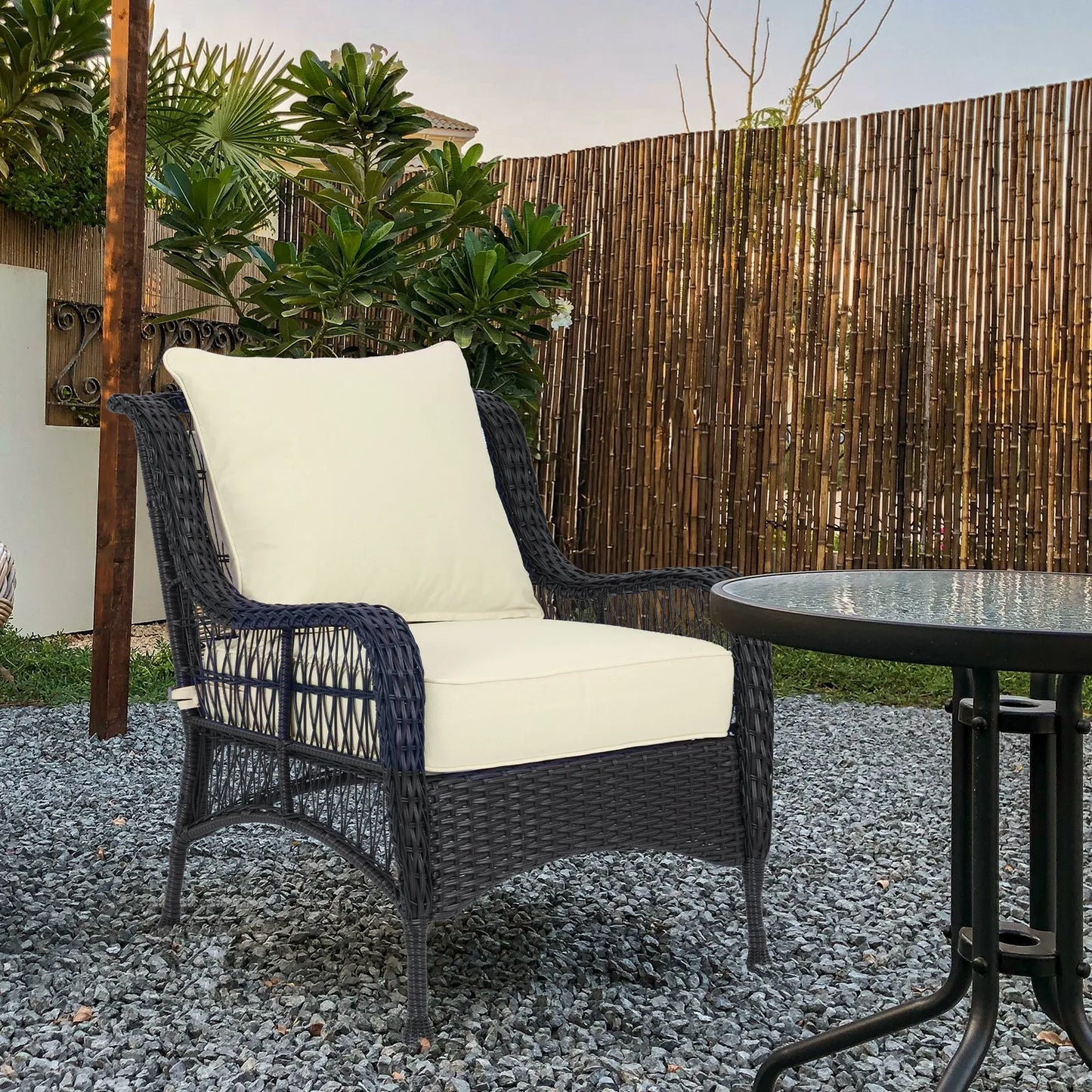 Patio Deep Chair Cushion, 2 Back 2 Seater 2 Pillow, Cream Yellow Aoodor