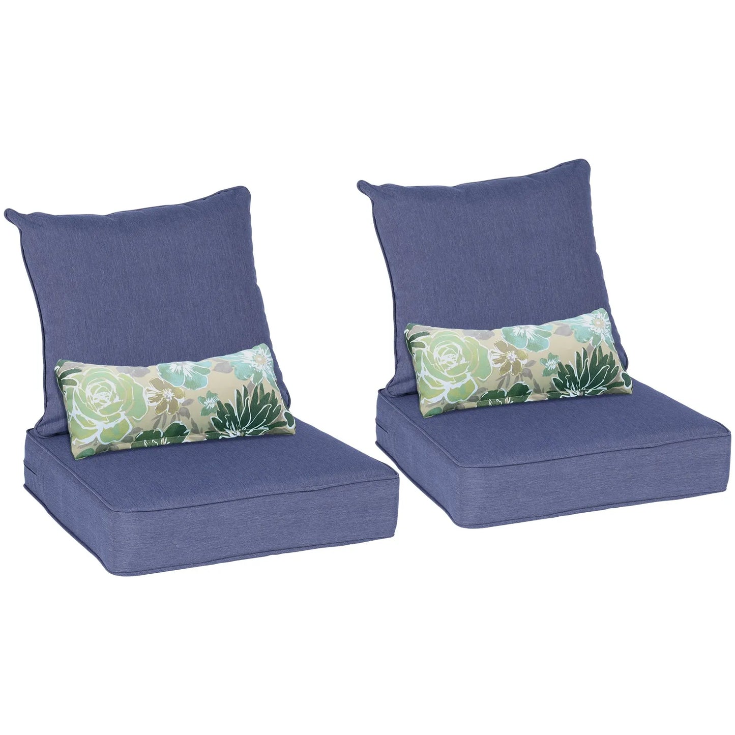 Patio Deep Chair Cushion, 2 Back 2 Seater 2 Pillow, Dark Blue