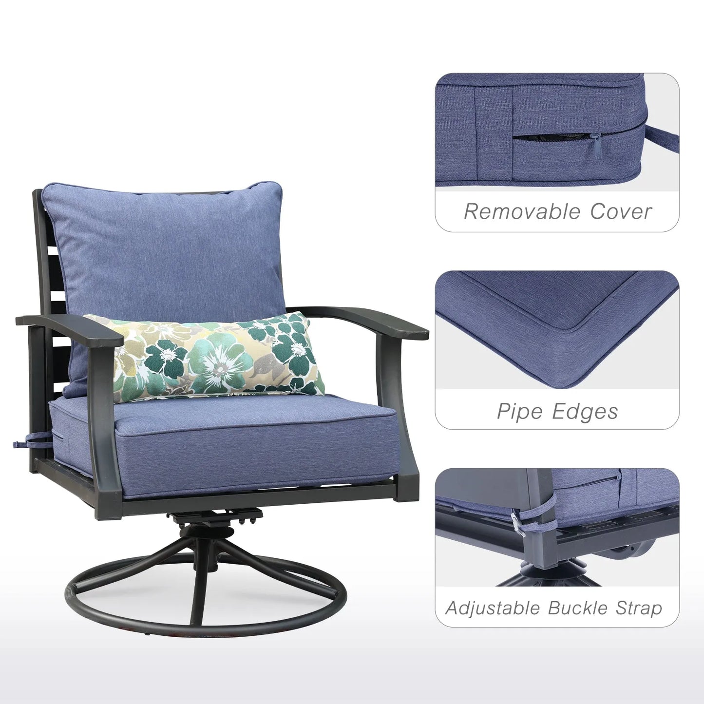 Patio Deep Chair Cushion, 2 Back 2 Seater 2 Pillow, Dark Blue More Detail
