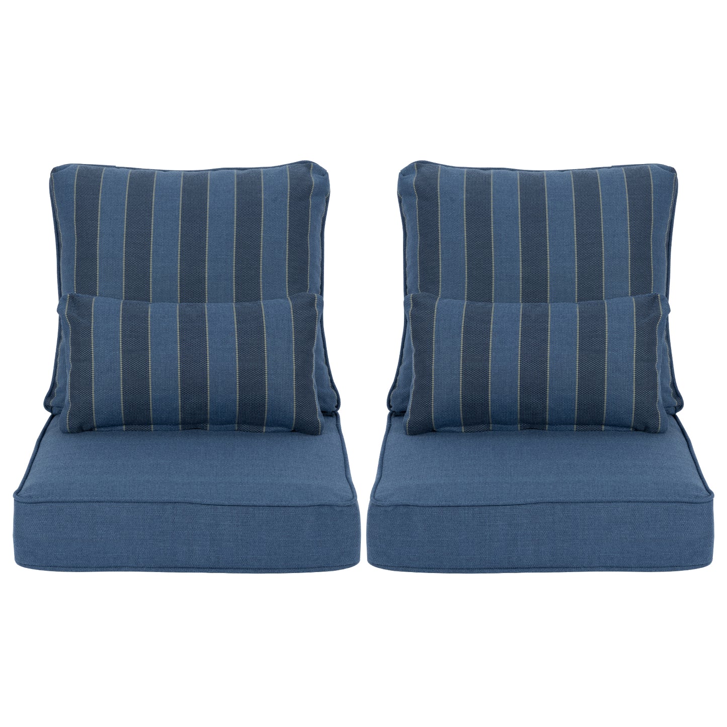 Patio Deep Chair Cushion, 2 Back 2 Seater 2 Pillow, Dark Blue Stripe