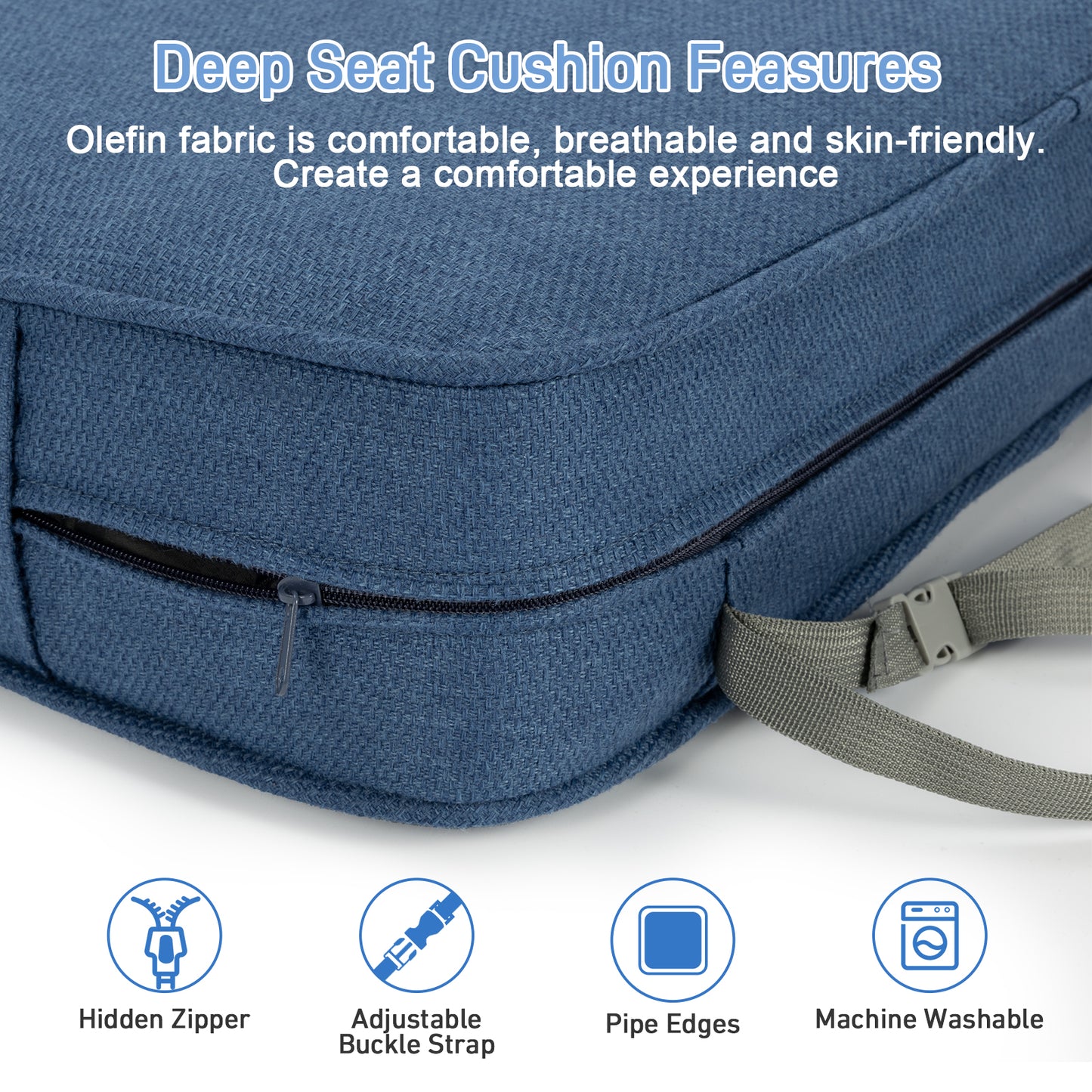 Patio Deep Chair Cushion, 2 Back 2 Seater 2 Pillow, Dark Blue Stripe