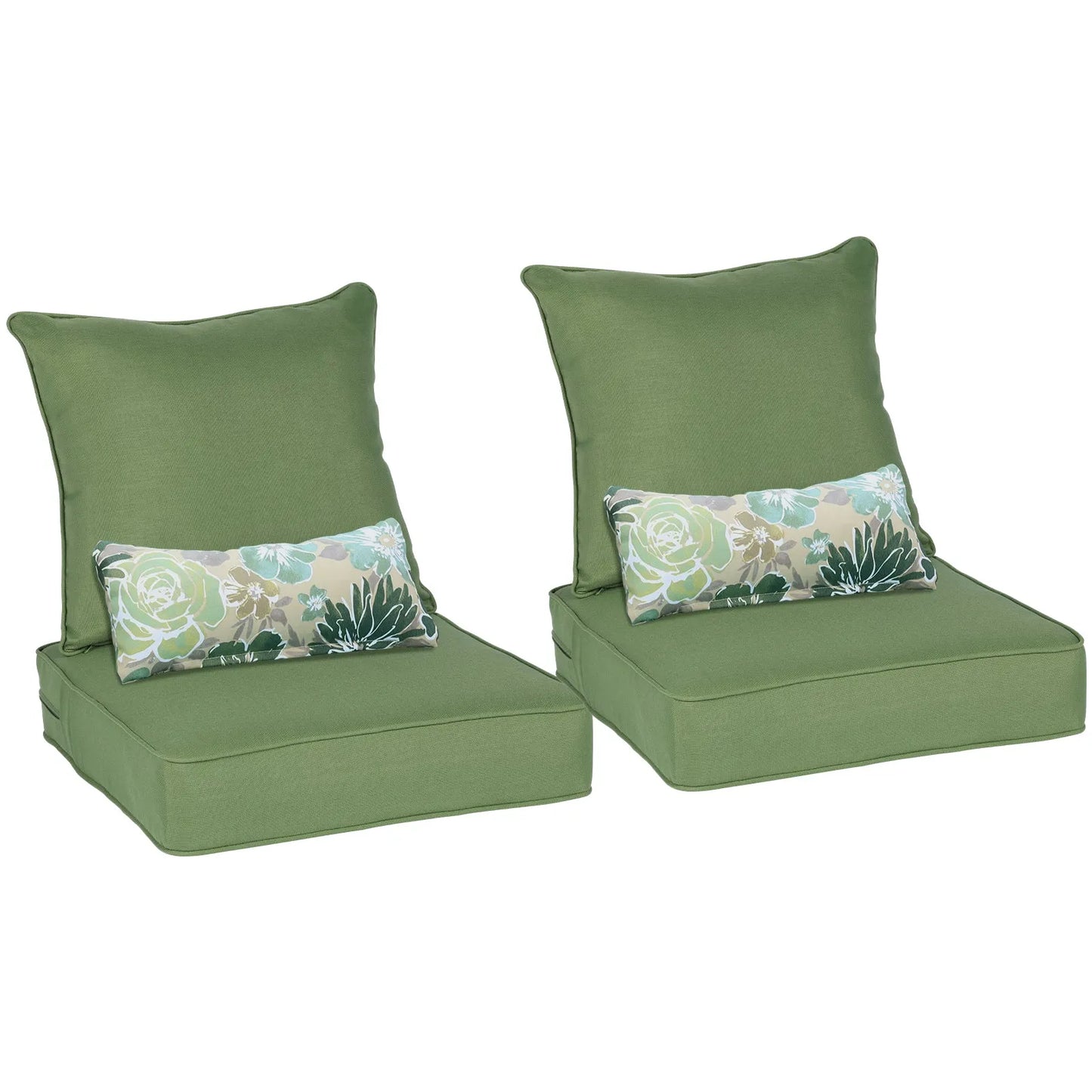 Patio Deep Chair Cushion, 2 Back 2 Seater 2 Pillow, Green Aoodor