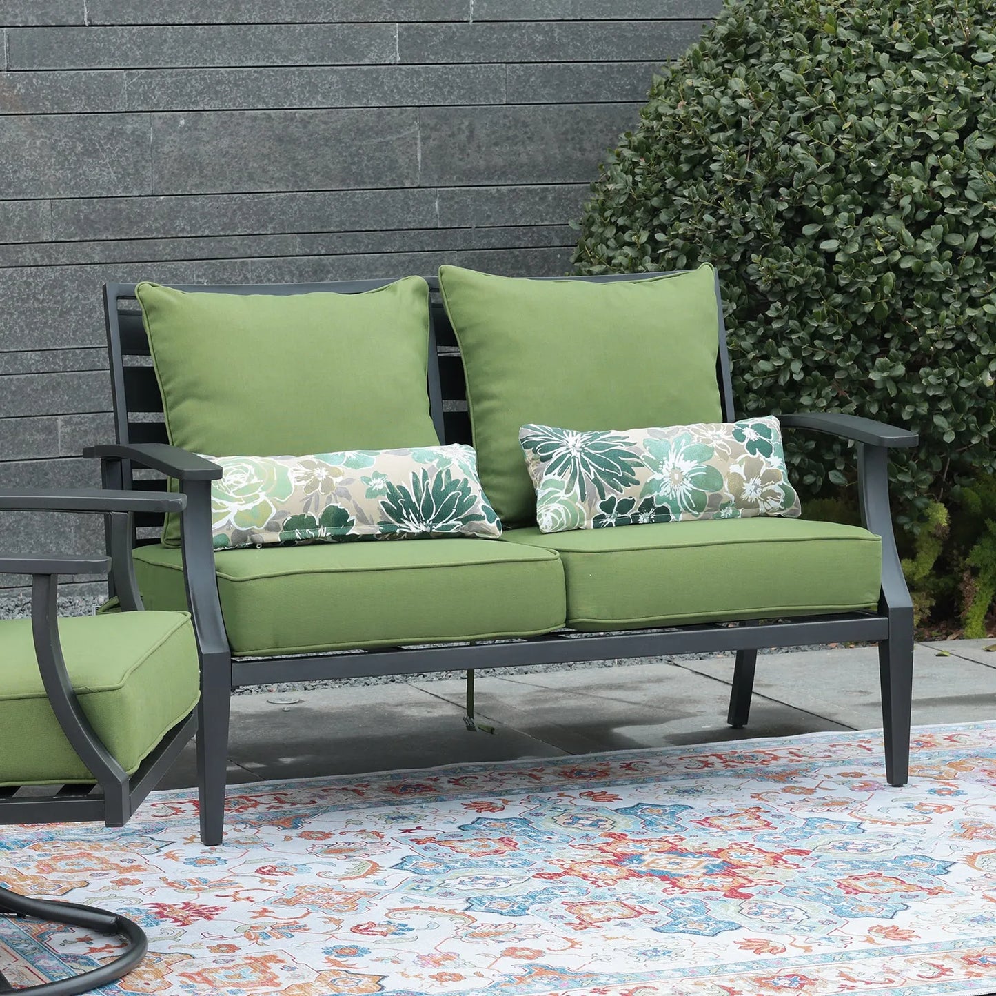 Patio Deep Chair Cushion, 2 Back 2 Seater 2 Pillow, Green Aoodor