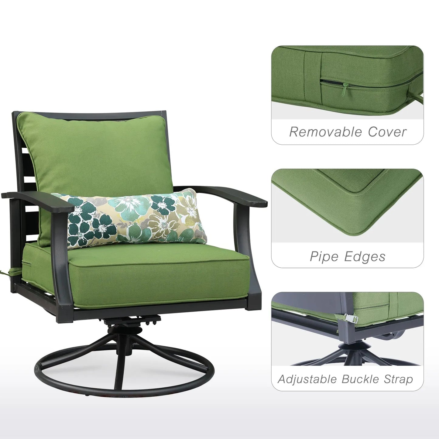 Patio Deep Chair Cushion, 2 Back 2 Seater 2 Pillow, Green Aoodor More Detail