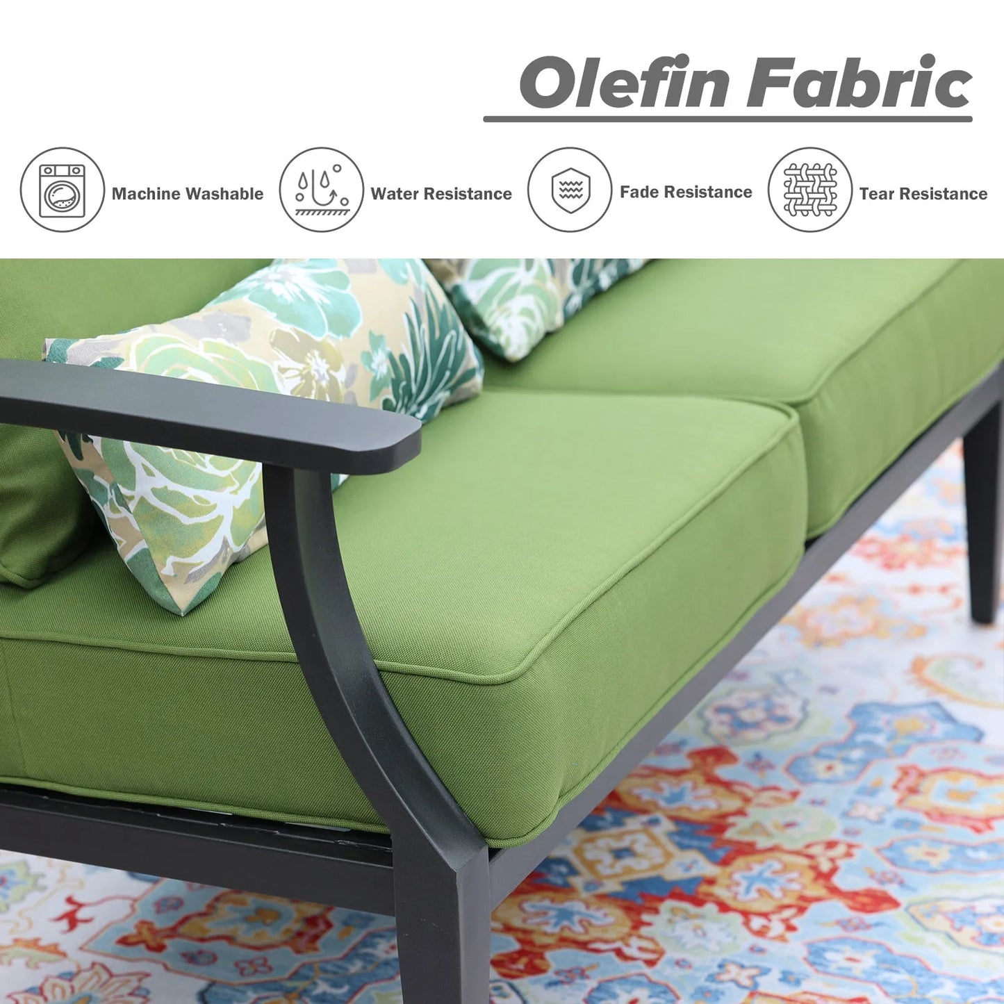 Patio Deep Chair Cushion, 2 Back 2 Seater 2 Pillow, Green Aoodor Olefin Fabric