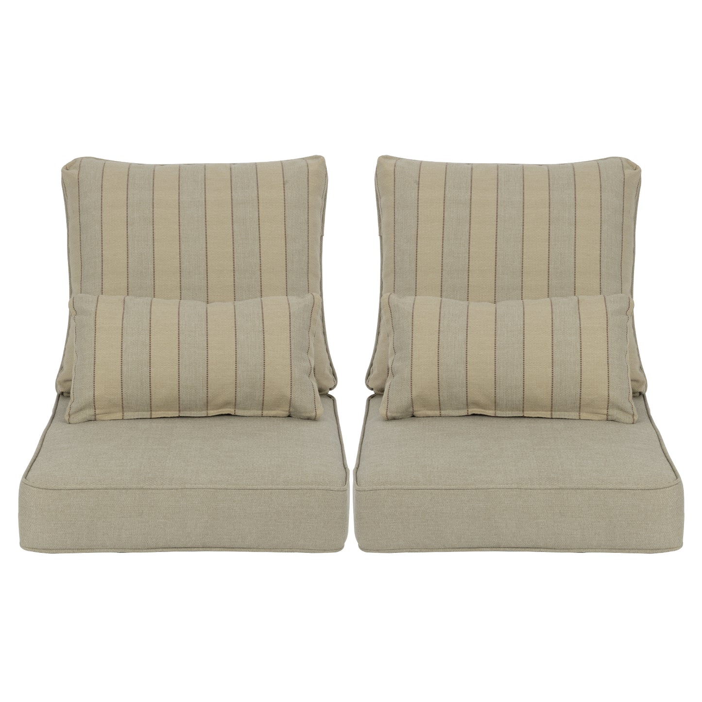 Patio Deep Chair Cushion, 2 Back 2 Seater 2 Pillow, Khaki Stripe