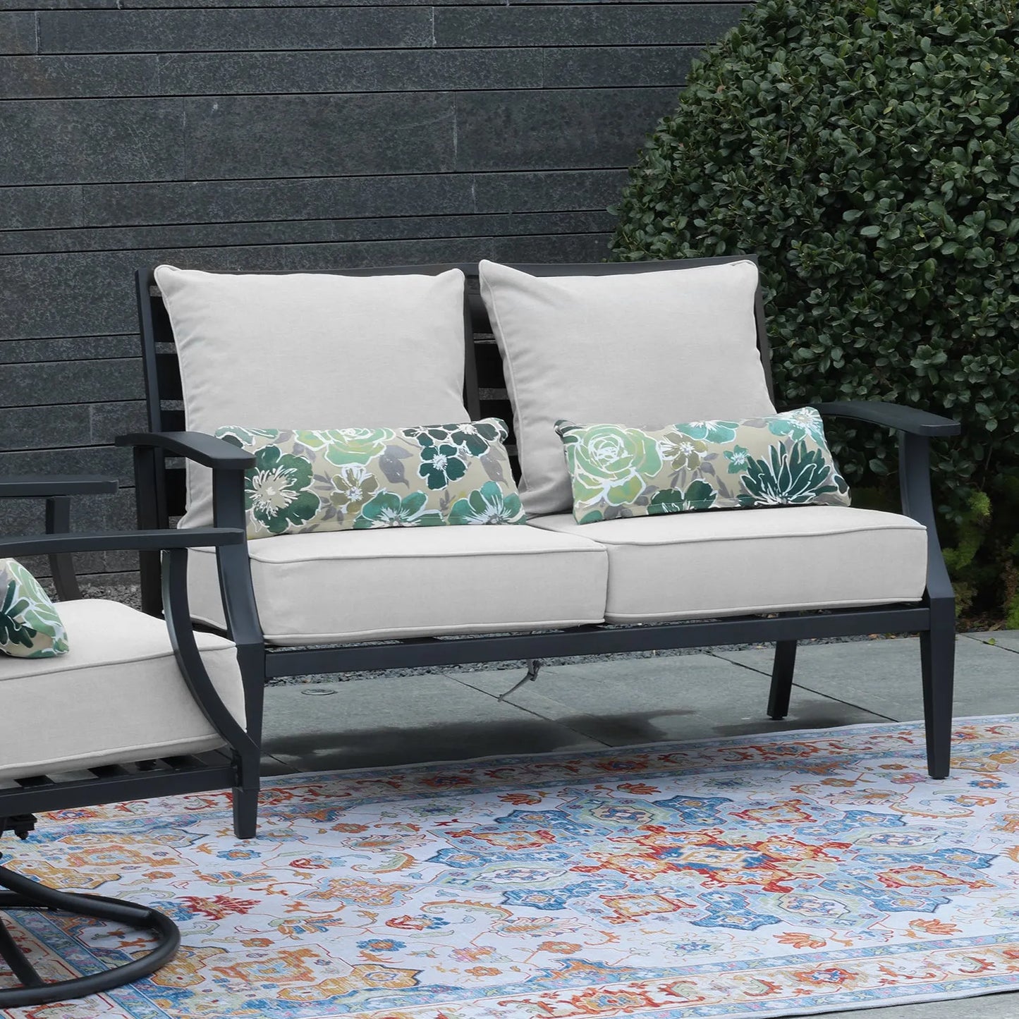 Patio Deep Chair Cushion, 2 Back 2 Seater 2 Pillow, Light Gray Aoodor