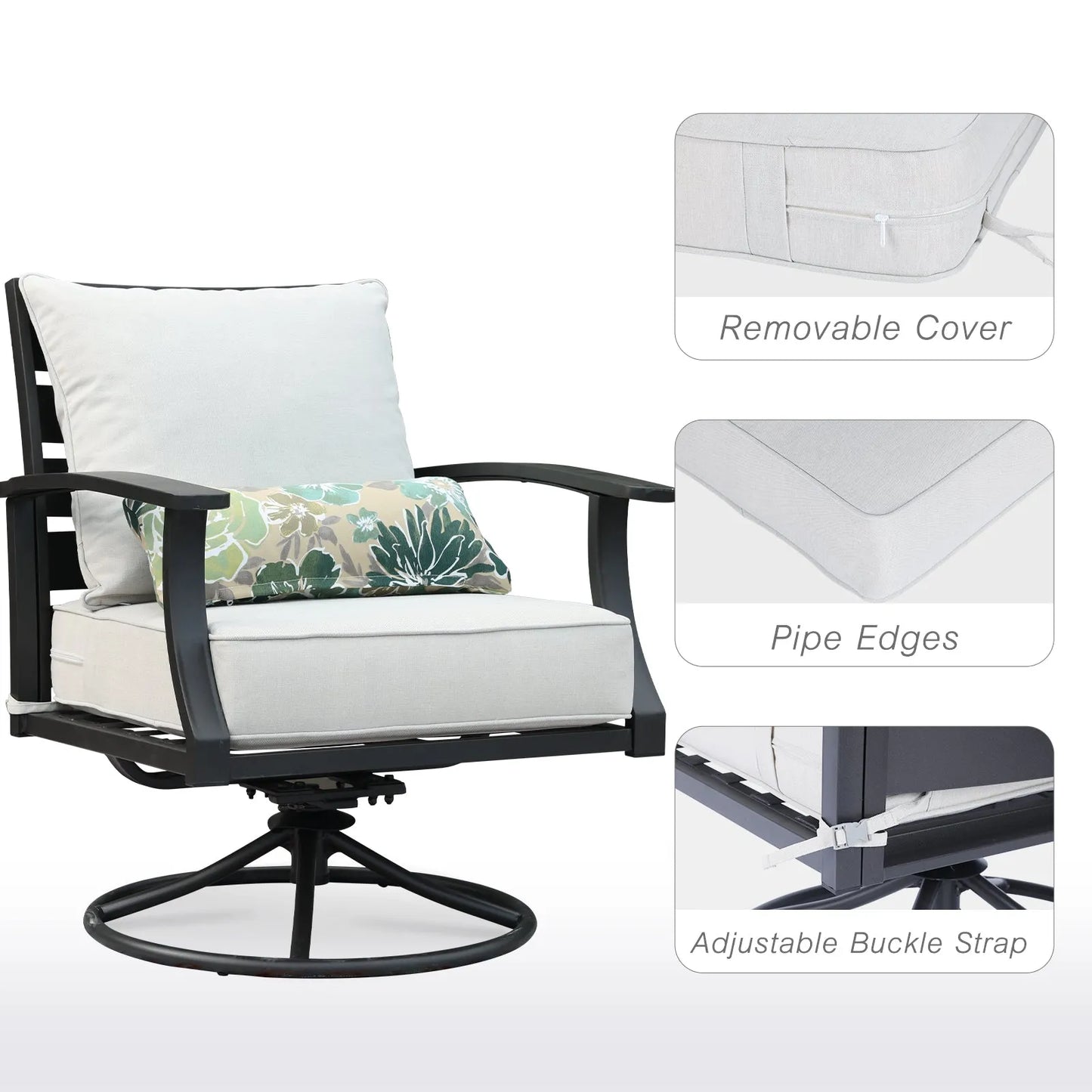 Patio Deep Chair Cushion, 2 Back 2 Seater 2 Pillow, Light Gray Aoodor