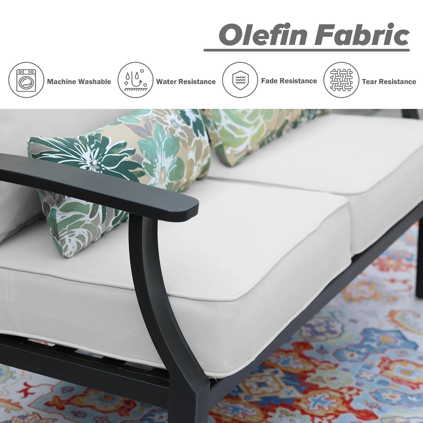 Patio Deep Chair Cushion, 2 Back 2 Seater 2 Pillow, Light Gray Aoodor Olefin Fabric