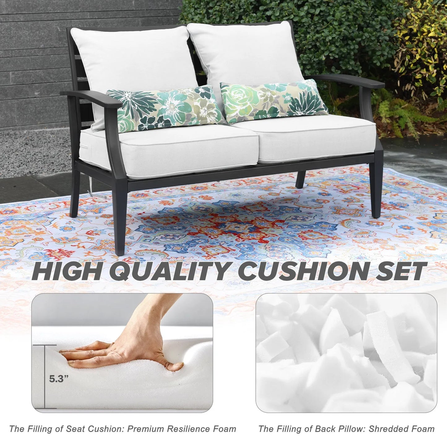 Patio Deep Chair Cushion, 2 Back 2 Seater 2 Pillow, Light Gray Aoodor high quality cushion set