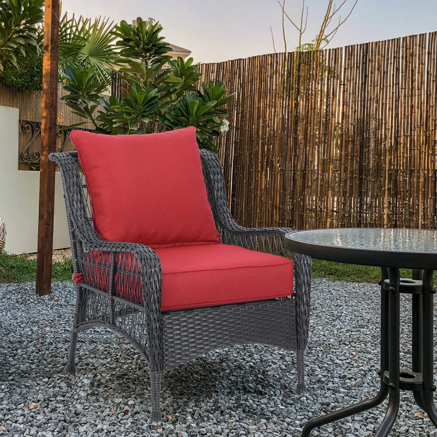 Patio Deep Chair Cushion, 2 Back 2 Seater 2 Pillow, Red Aoodor