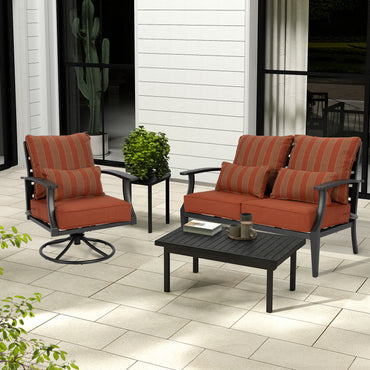 Patio Deep Chair Cushion, 2 Back 2 Seater 2 Pillow, Wine Red Stripe