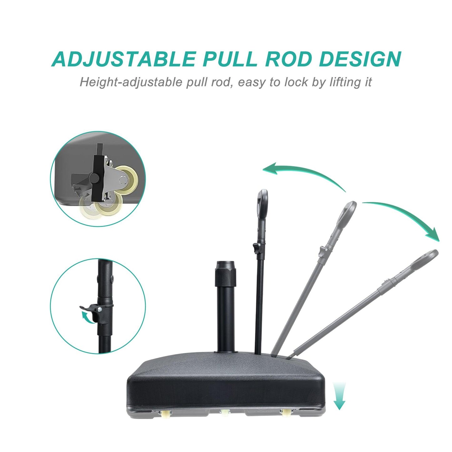 Patio Umbrella Base Heavy Duty with Wheels and Pull Rod, Fillable Umbrella Base, Mobile Market Stand for Deck, Poolside, Lawn - Black,Aoodor