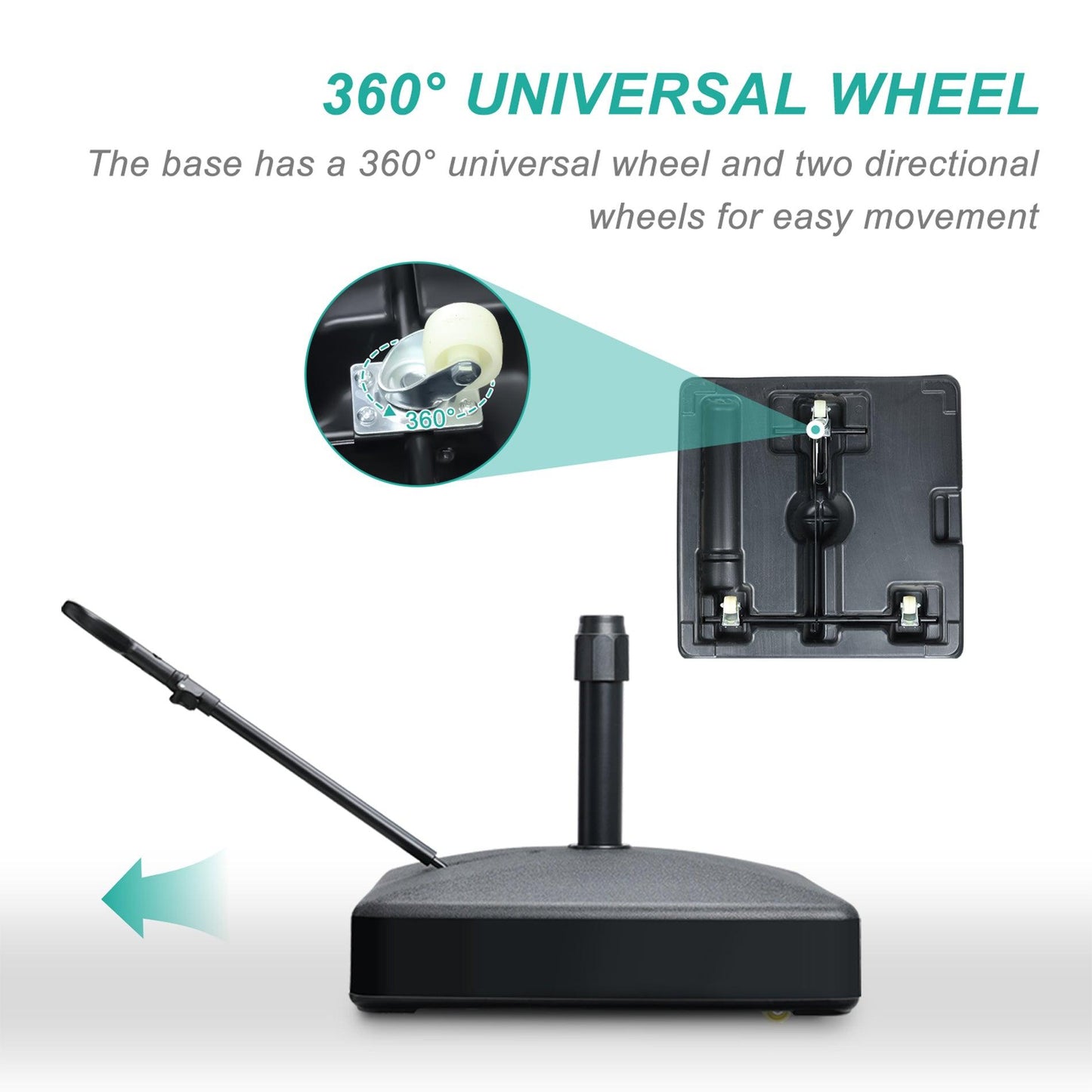 Patio Umbrella Base Heavy Duty with Wheels and Pull Rod, Fillable Umbrella Base, Mobile Market Stand for Deck, Poolside, Lawn - Black,Aoodor