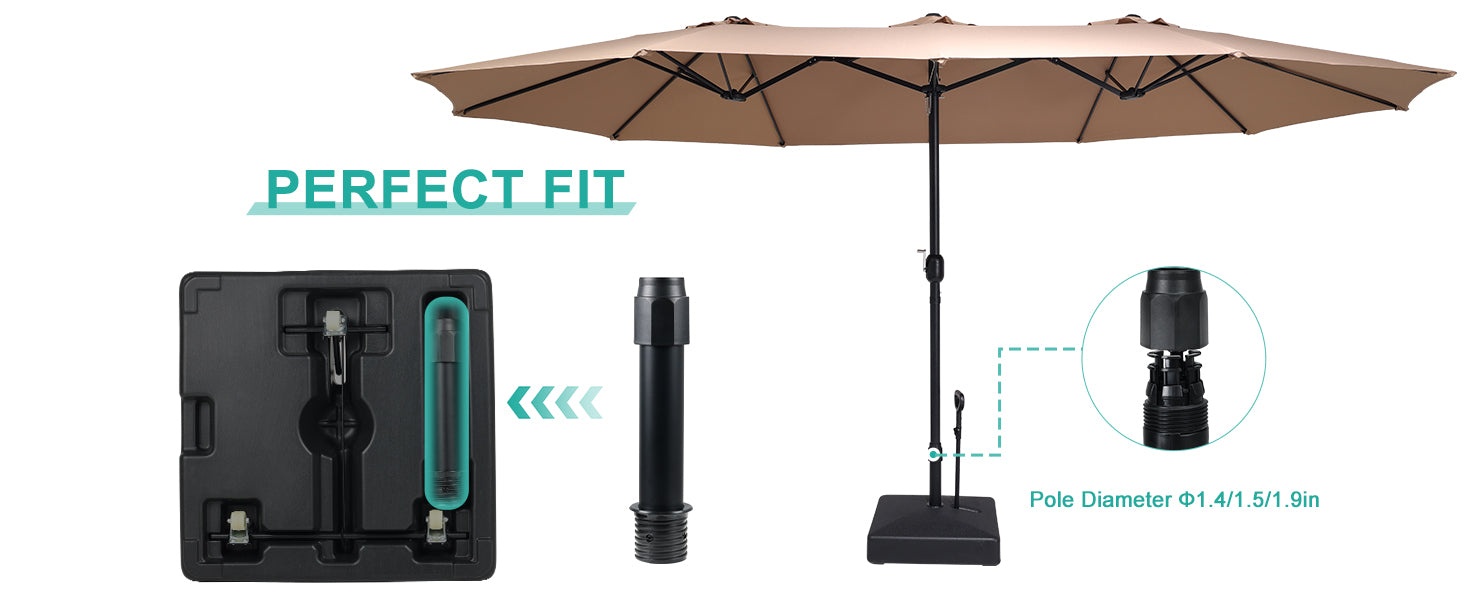Patio Umbrella Base Heavy Duty with Wheels and Pull Rod, Fillable Umbrella Base, Mobile Market Stand for Deck, Poolside, Lawn - Black