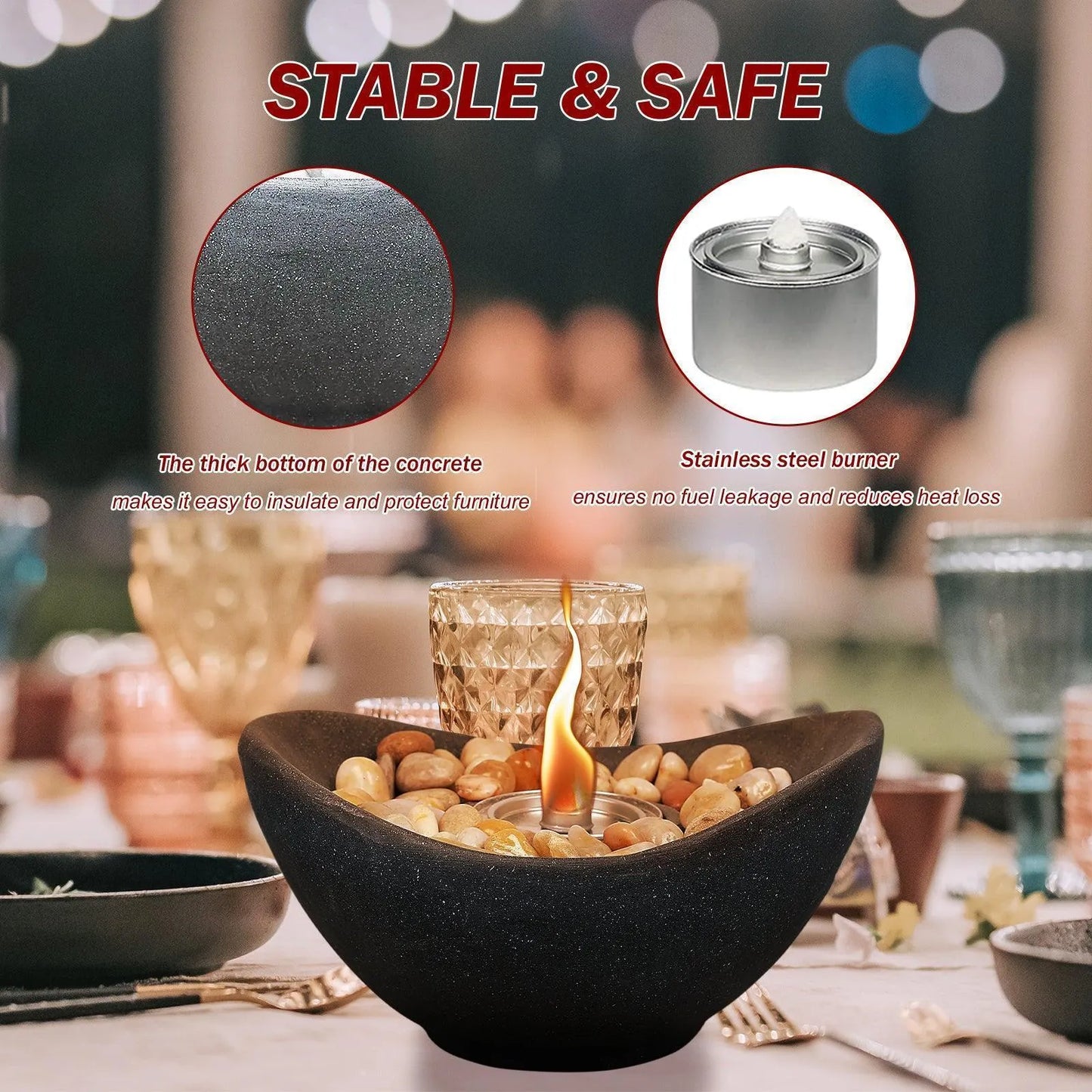 Portable Concrete Fire Pit - Indoor/Outdoor Tabletop Fireplace for Balcony, Patio Decor Tool Aoodor Graphite