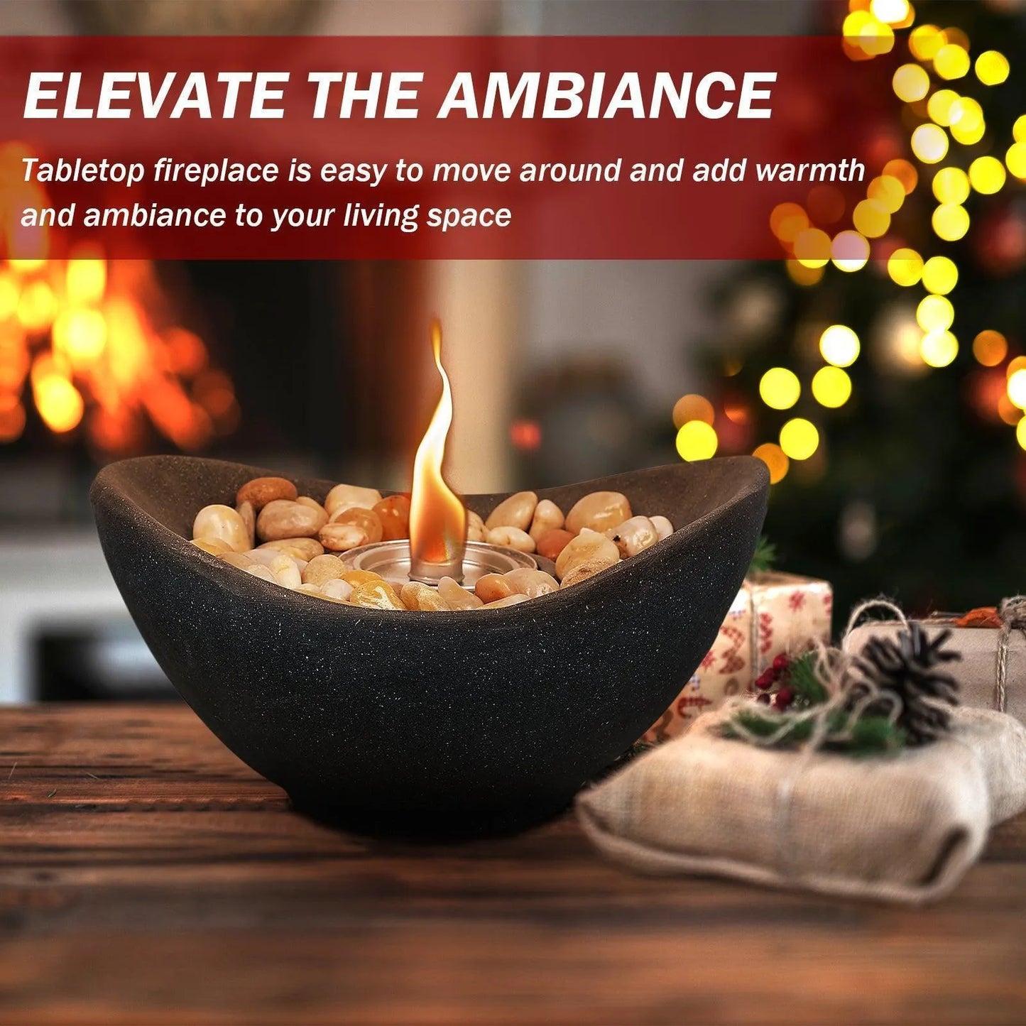Portable Concrete Fire Pit - Indoor/Outdoor Tabletop Fireplace for Balcony, Patio Decor Tool Aoodor Graphite