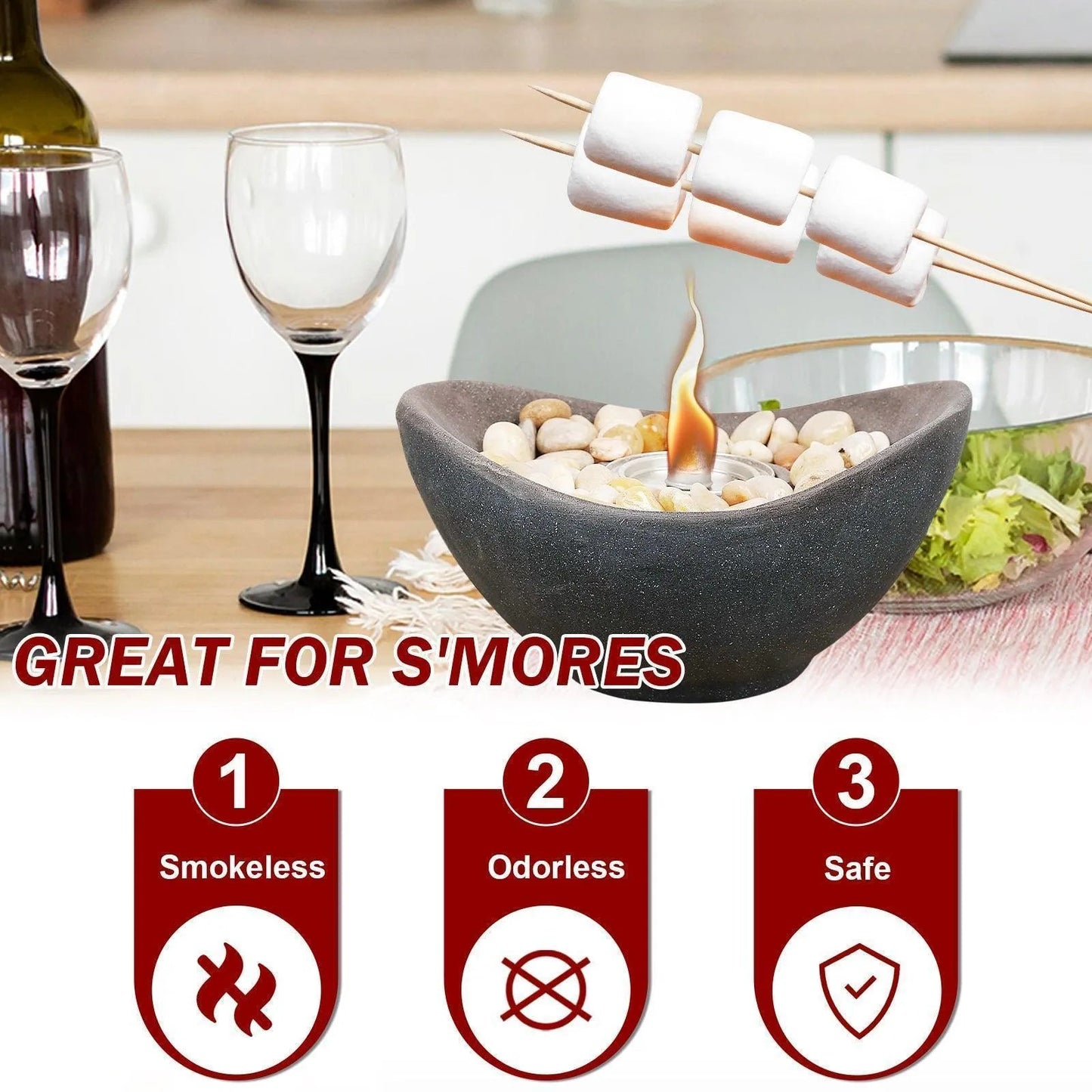 Portable Concrete Fire Pit - Indoor/Outdoor Tabletop Fireplace for Balcony, Patio Decor Tool Aoodor Graphite Aoodor