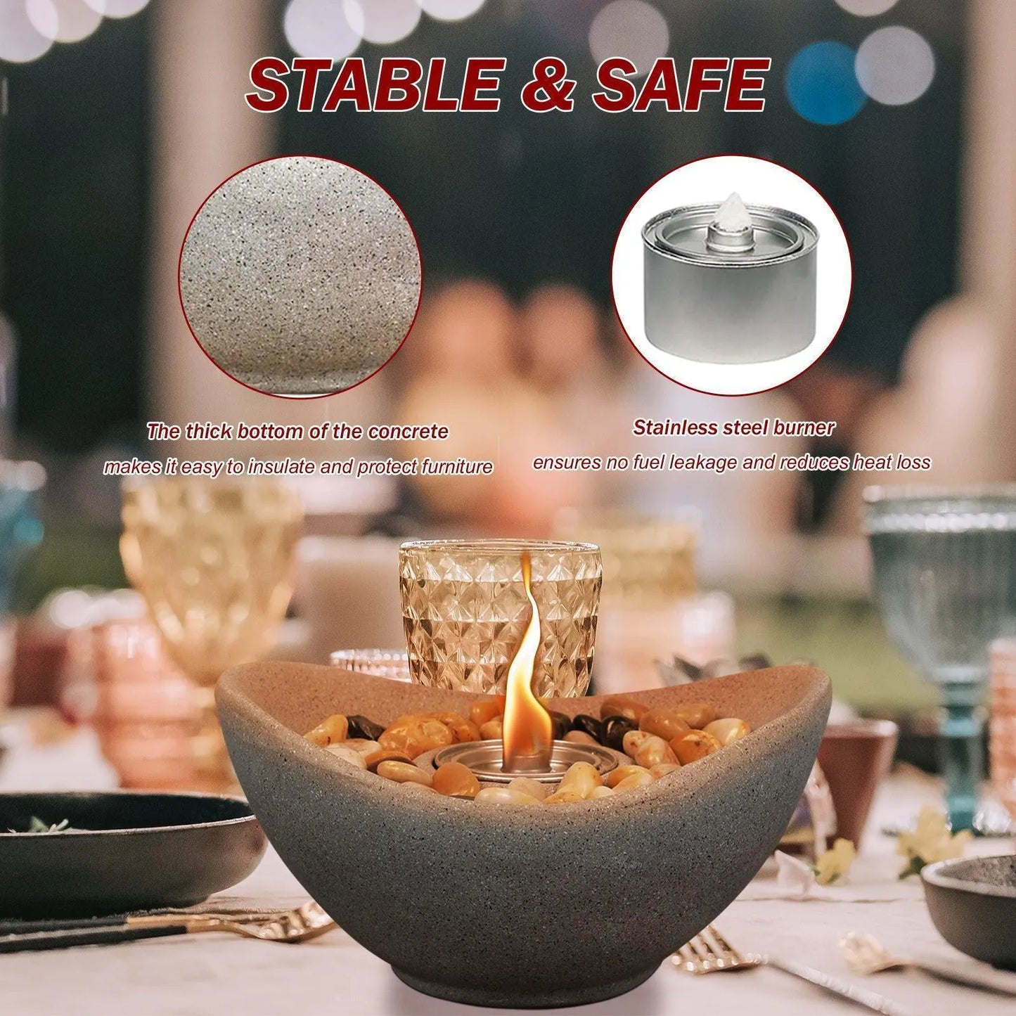 Portable Concrete Fire Pit - Indoor/Outdoor Tabletop Fireplace for Balcony, Patio Decor Tool Aoodor Beige