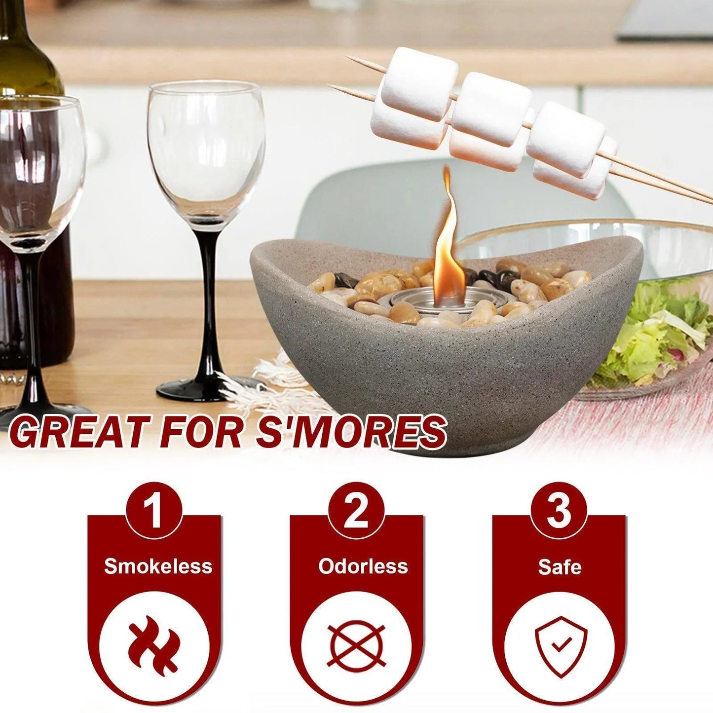 Portable Concrete Fire Pit - Indoor/Outdoor Tabletop Fireplace for Balcony, Patio Decor Tool Aoodor Beige Aoodor