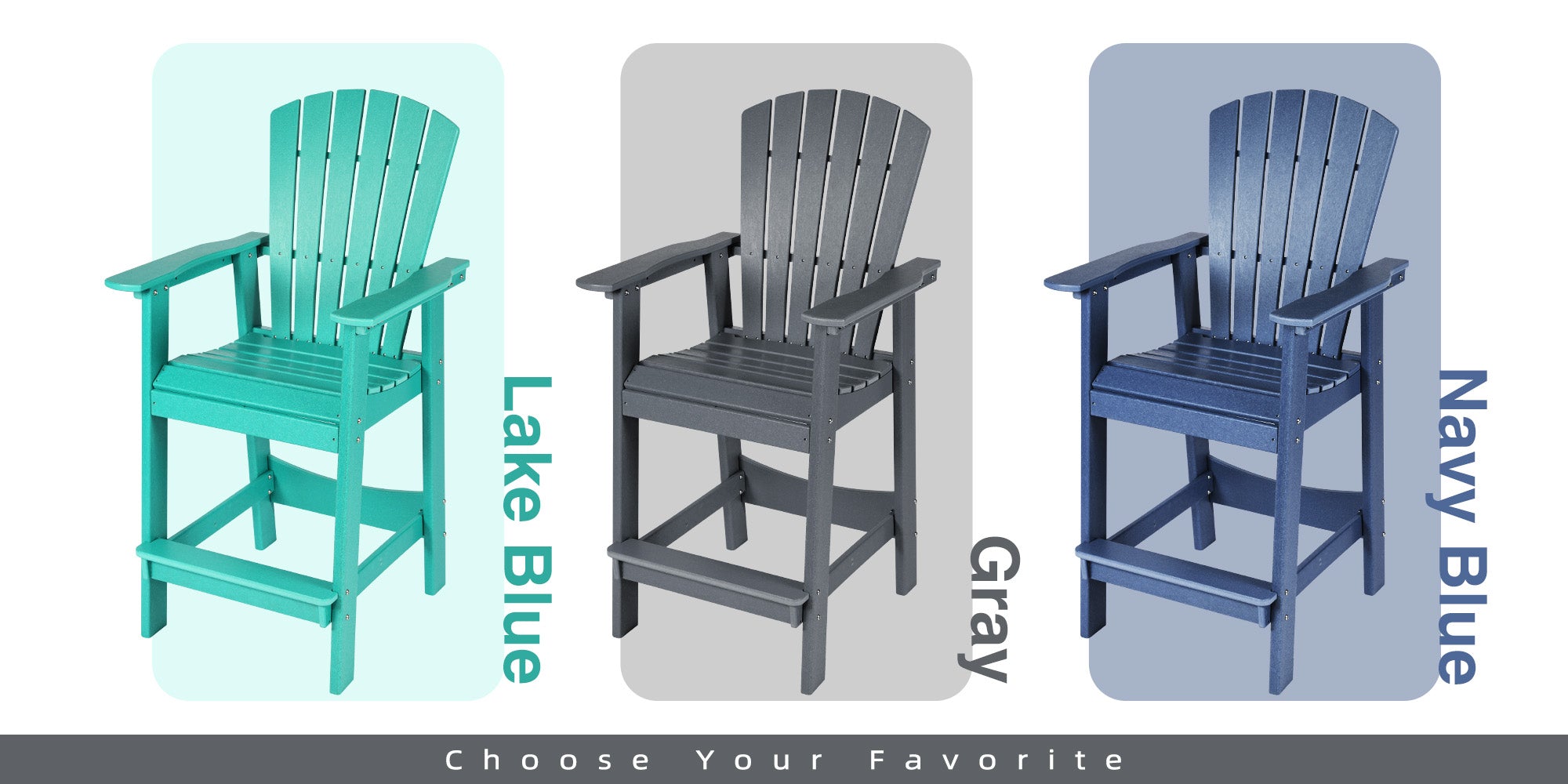 Tall Adirondack Chairs Set of 2,HDPE Patio Bar Stool with Connecting Tray- Three colors