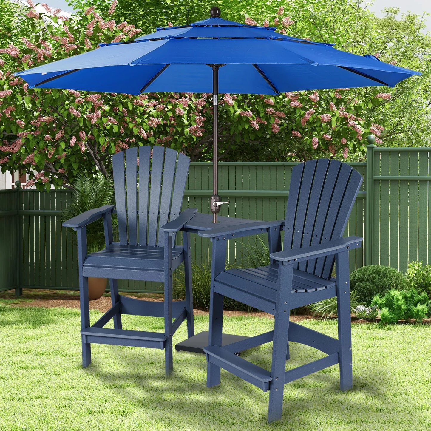 Tall Adirondack Chairs Set of 2,HDPE Patio Bar Stool with Connecting Tray Aoodor Dark Blue