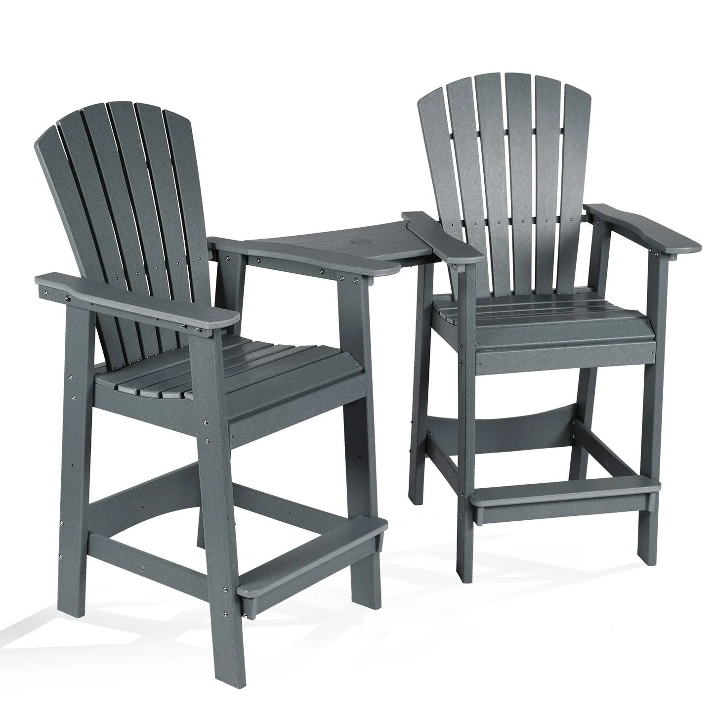 Tall Adirondack Chairs Set of 2,HDPE Patio Bar Stool with Connecting Tray Aoodor Gray
