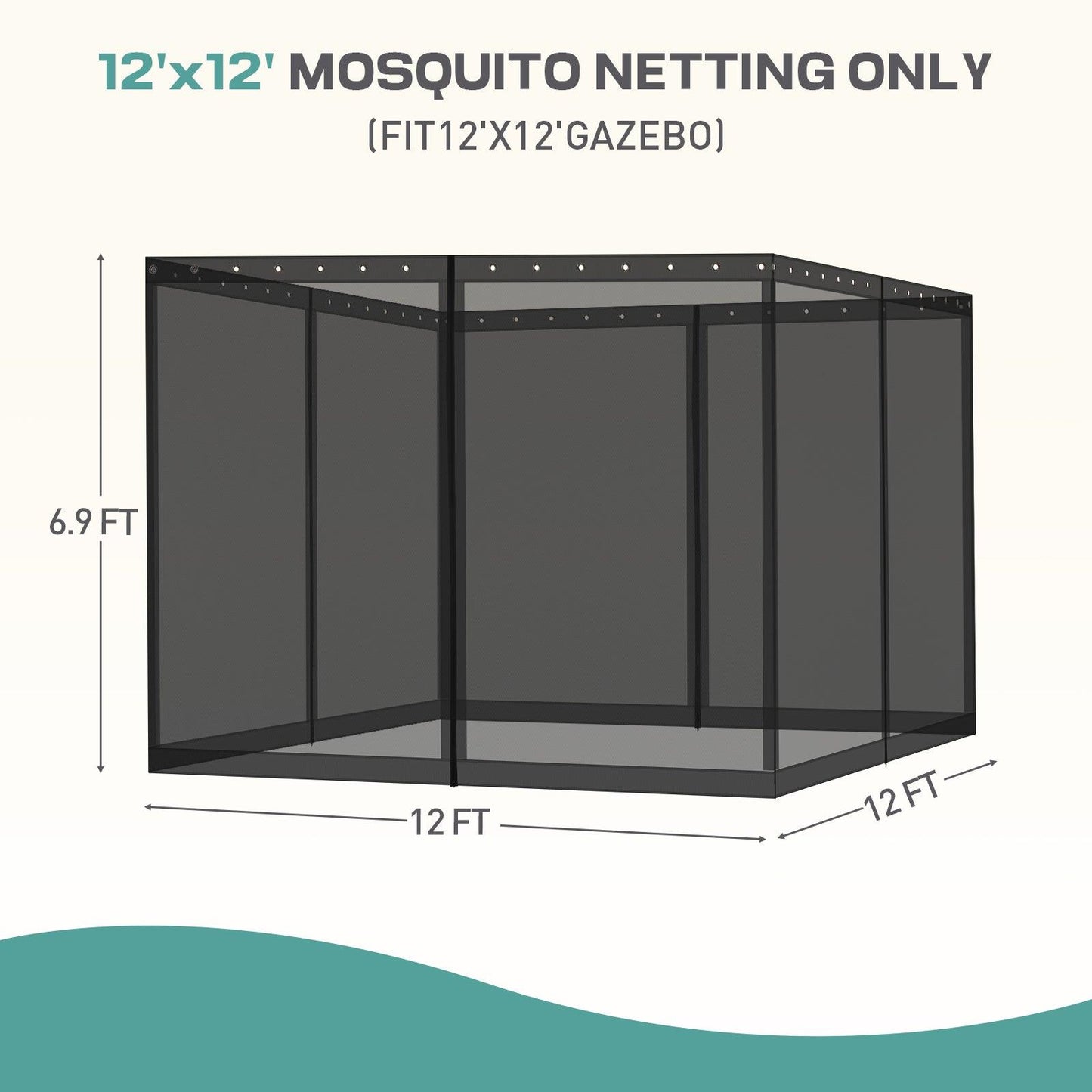 Universal Gazebo Replacement Mosquito Netting Screen 4-Panel Sidewalls with Double Zipper (Only Netting) Black Aoodor