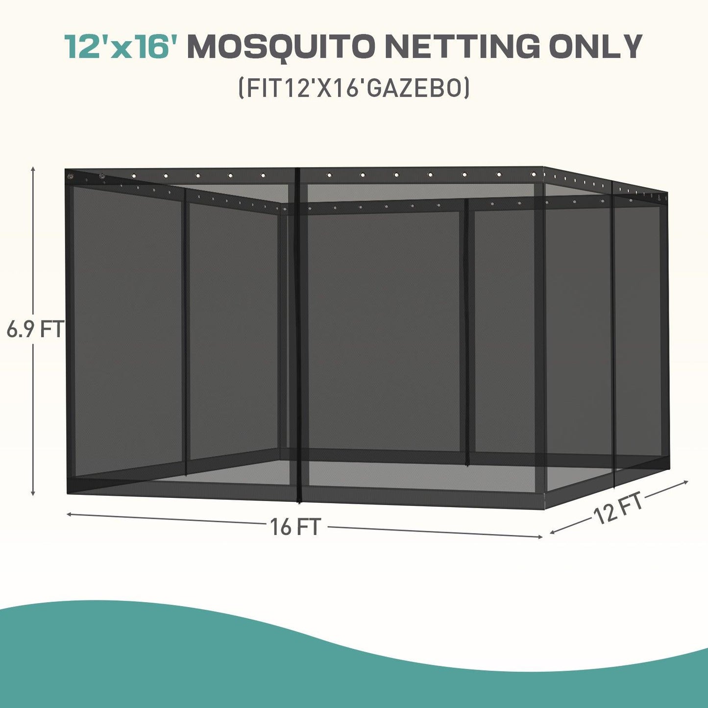 Universal Gazebo Replacement Mosquito Netting Screen 4-Panel Sidewalls with Double Zipper (Only Netting) Black Aoodor