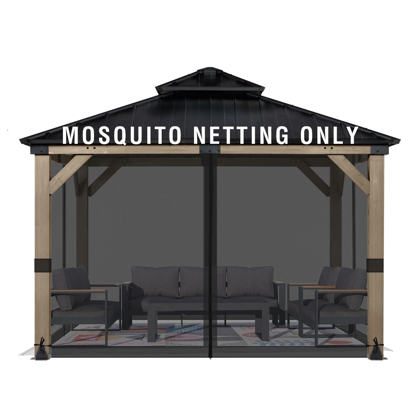 Universal Gazebo Replacement Mosquito Netting Screen 4-Panel Sidewalls with Double Zipper (Only Netting) Black Aoodor