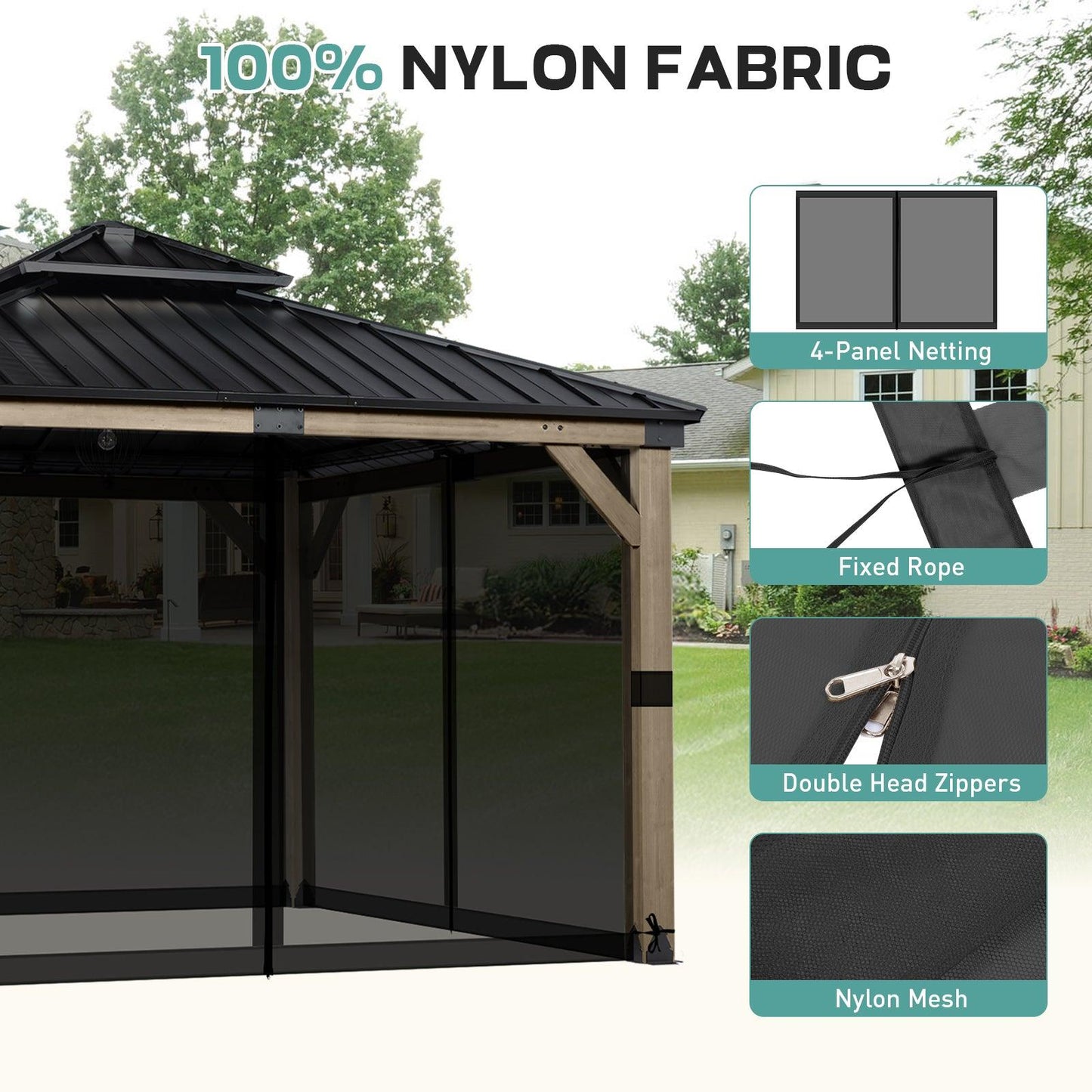Universal Gazebo Replacement Mosquito Netting Screen 4-Panel Sidewalls with Double Zipper (Only Netting) Black Aoodor