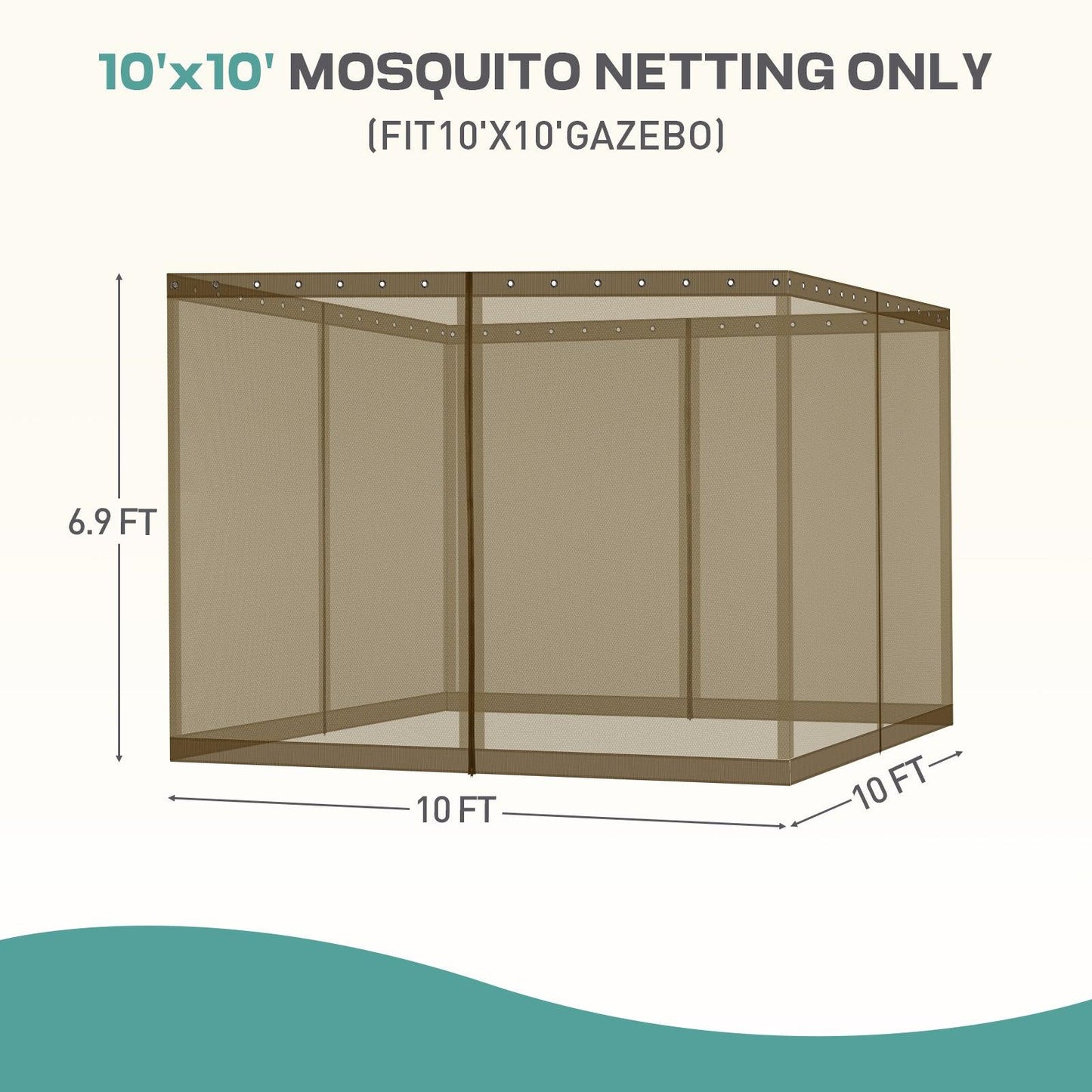 Universal Gazebo Replacement Mosquito Netting Screen 4-Panel Sidewalls with Double Zipper (Only Netting) Brown Aoodor